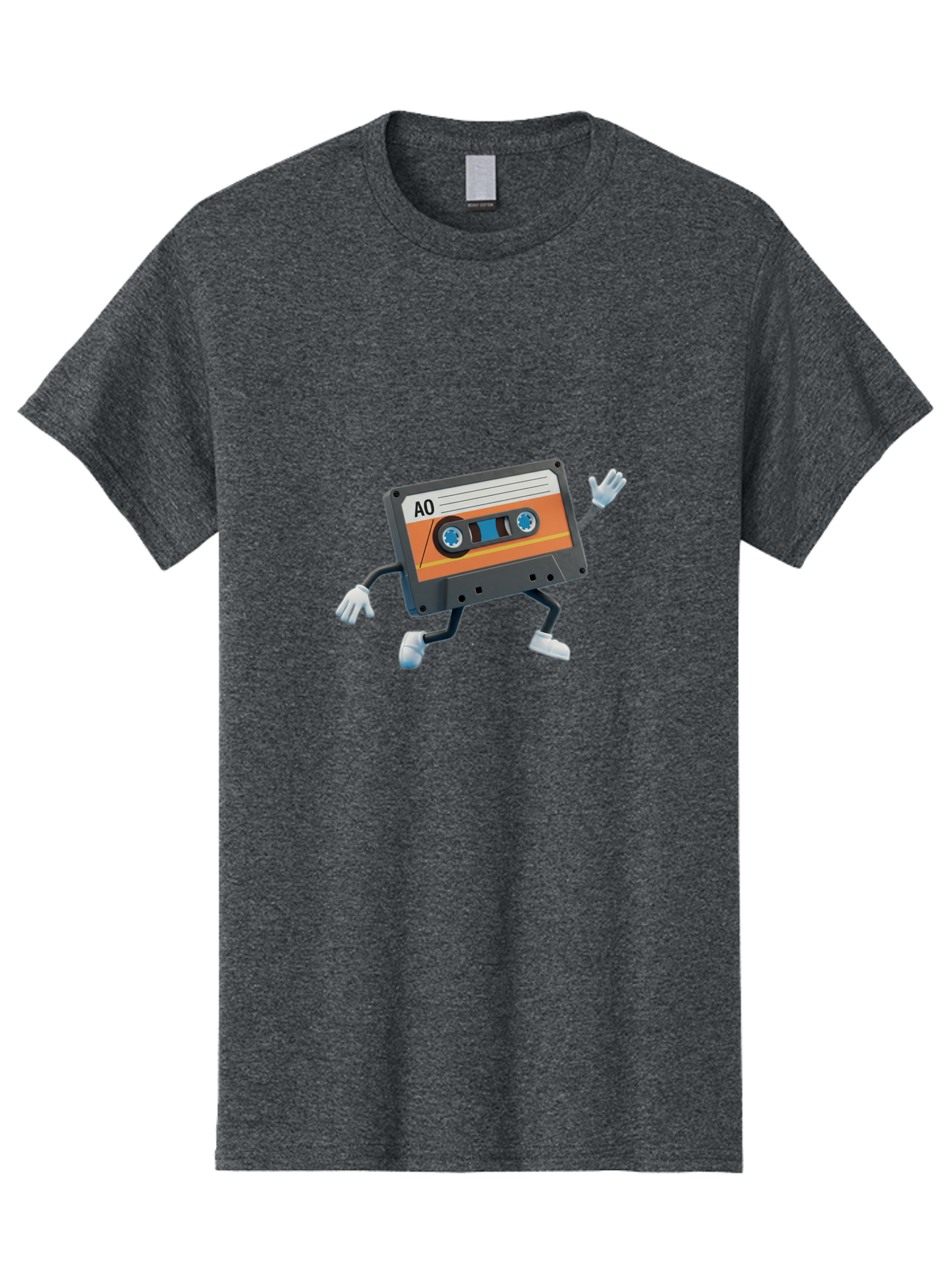 Ao-Mixtape Men'S Graphic Tee, 100% Cotton, Comfortable Casual Summer Wear, Machine Washable, Cartoon Cassette Tape, Vintage Music, Retro Technology, Orange Label, Ao Label, Black Plastic, White Gloves, Dancing Cassette, Funny Character, Baa137