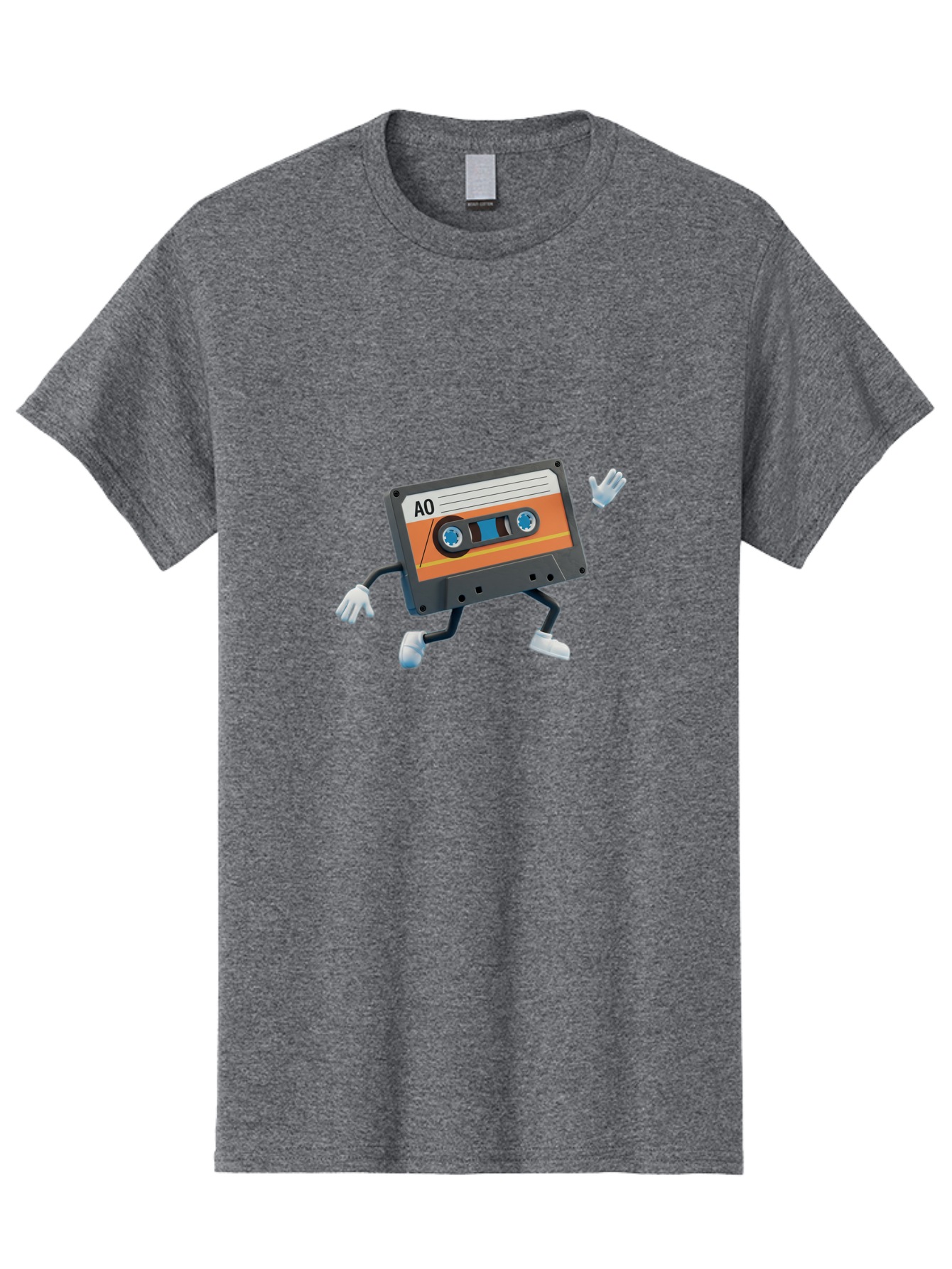 Ao-Mixtape Men'S Graphic Tee, 100% Cotton, Comfortable Casual Summer Wear, Machine Washable, Cartoon Cassette Tape, Vintage Music, Retro Technology, Orange Label, Ao Label, Black Plastic, White Gloves, Dancing Cassette, Funny Character, Baa137