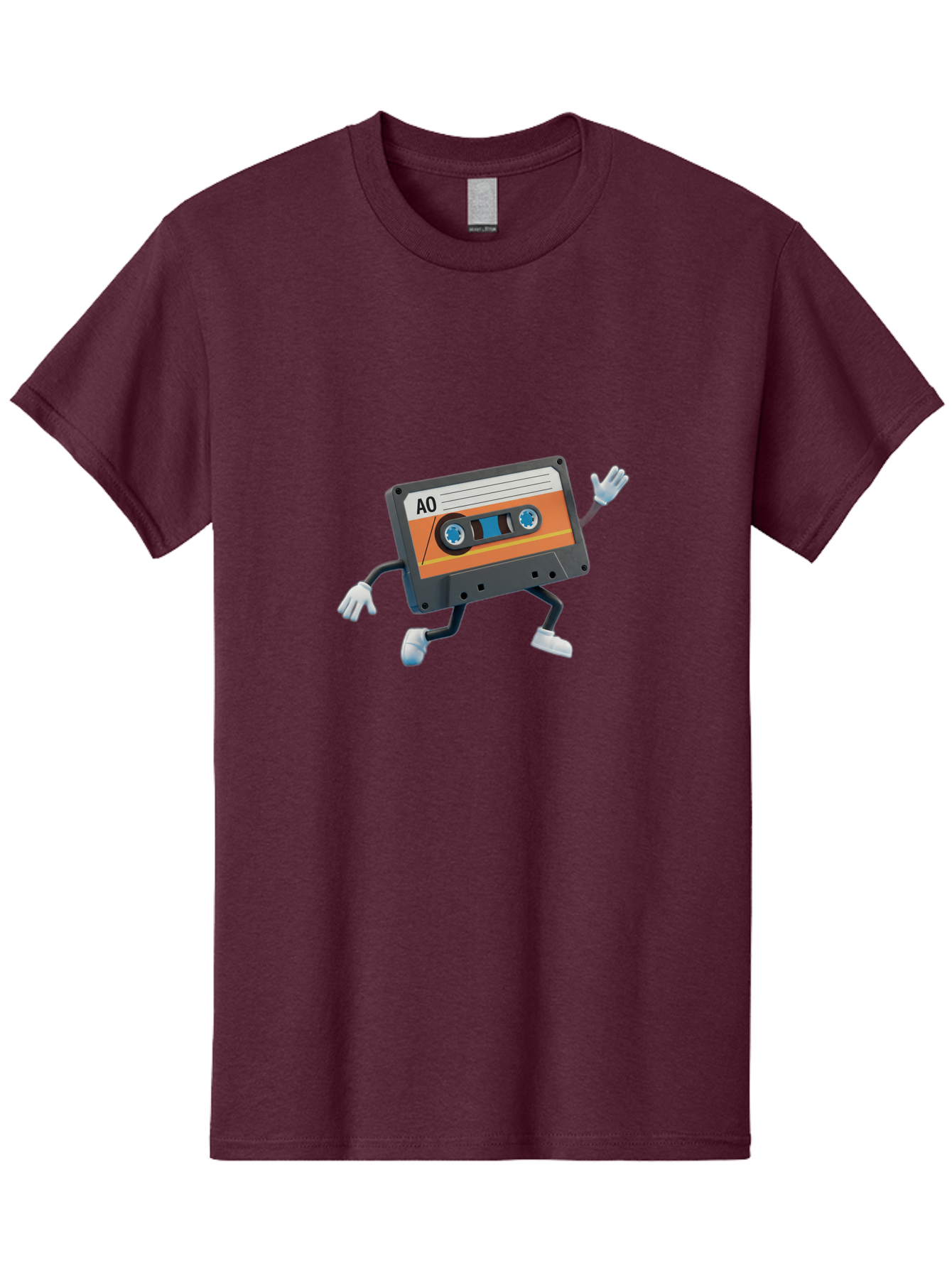 Ao-Mixtape Men'S Graphic Tee, 100% Cotton, Comfortable Casual Summer Wear, Machine Washable, Cartoon Cassette Tape, Vintage Music, Retro Technology, Orange Label, Ao Label, Black Plastic, White Gloves, Dancing Cassette, Funny Character, Baa137