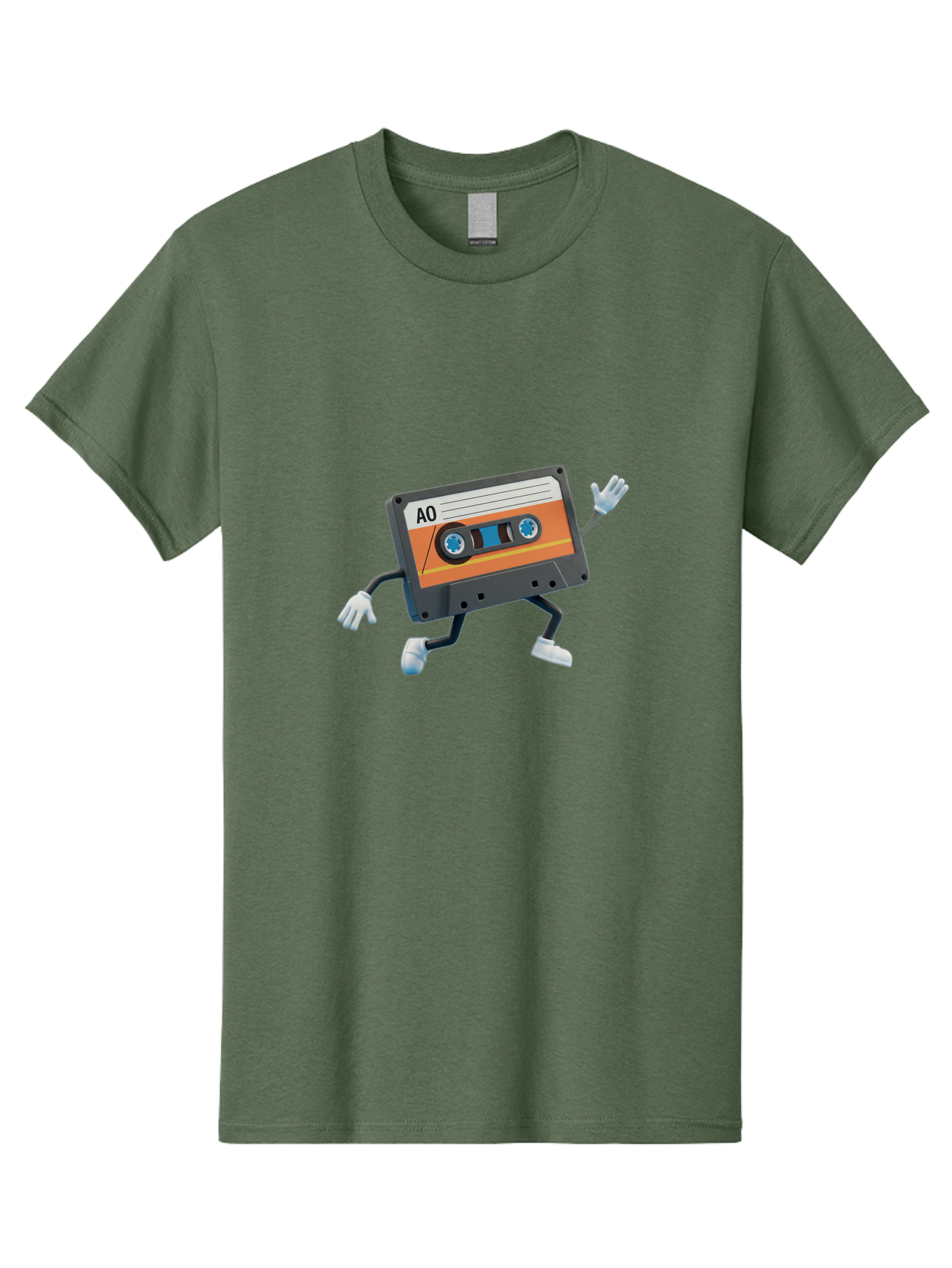 Ao-Mixtape Men'S Graphic Tee, 100% Cotton, Comfortable Casual Summer Wear, Machine Washable, Cartoon Cassette Tape, Vintage Music, Retro Technology, Orange Label, Ao Label, Black Plastic, White Gloves, Dancing Cassette, Funny Character, Baa137