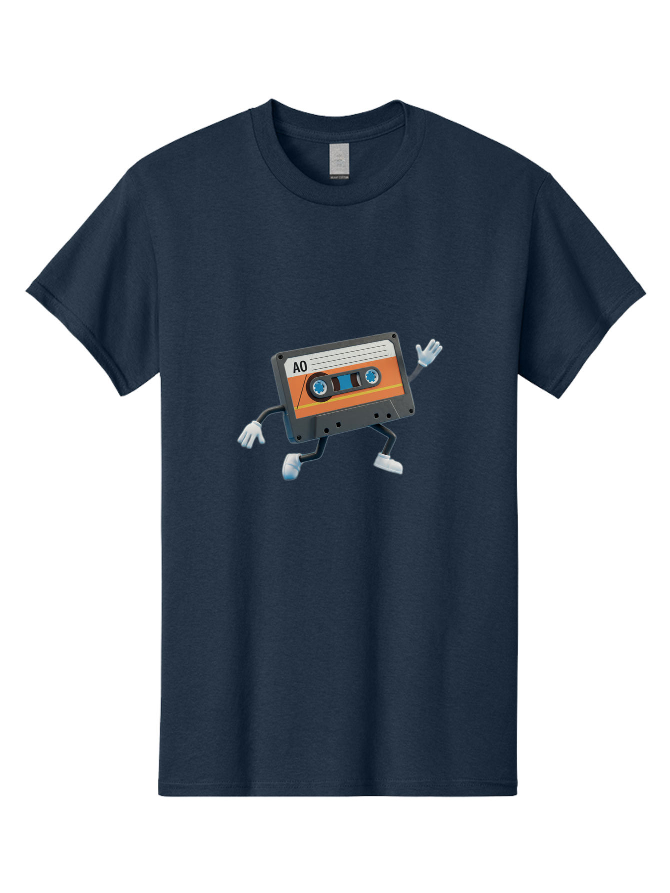 Ao-Mixtape Men'S Graphic Tee, 100% Cotton, Comfortable Casual Summer Wear, Machine Washable, Cartoon Cassette Tape, Vintage Music, Retro Technology, Orange Label, Ao Label, Black Plastic, White Gloves, Dancing Cassette, Funny Character, Baa137