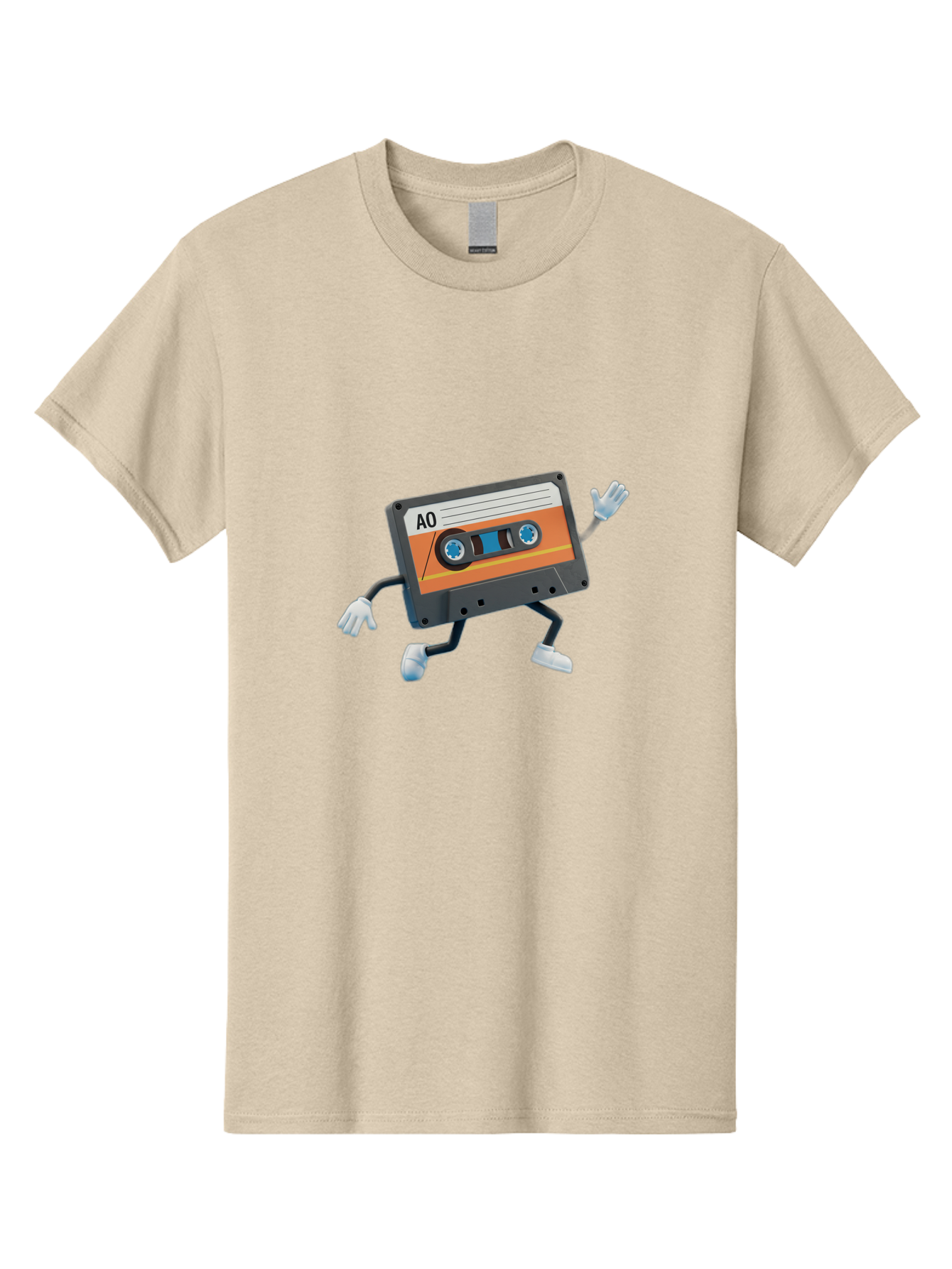 Ao-Mixtape Men'S Graphic Tee, 100% Cotton, Comfortable Casual Summer Wear, Machine Washable, Cartoon Cassette Tape, Vintage Music, Retro Technology, Orange Label, Ao Label, Black Plastic, White Gloves, Dancing Cassette, Funny Character, Baa137