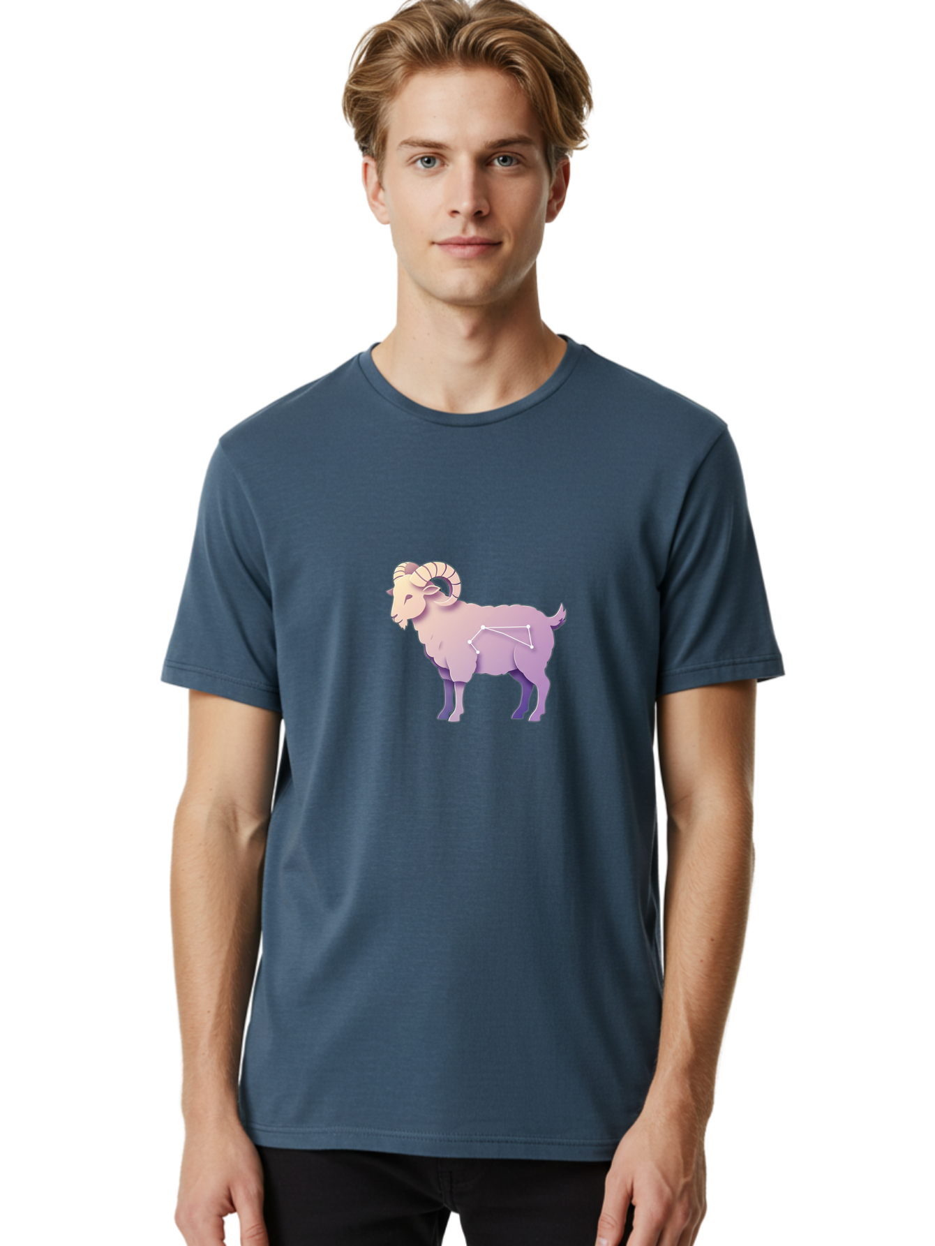 Aries-Constellation-Goat Men'S Graphic Tee, 100% Cotton, Comfortable Casual Summer Wear, Machine Washable, Ram Constellation, Aries Zodiac Sign, Goat Symbolism, Astrology Illustration, Horoscope Graphics, Constellation Diagram, Zodiac Artwork Baa138