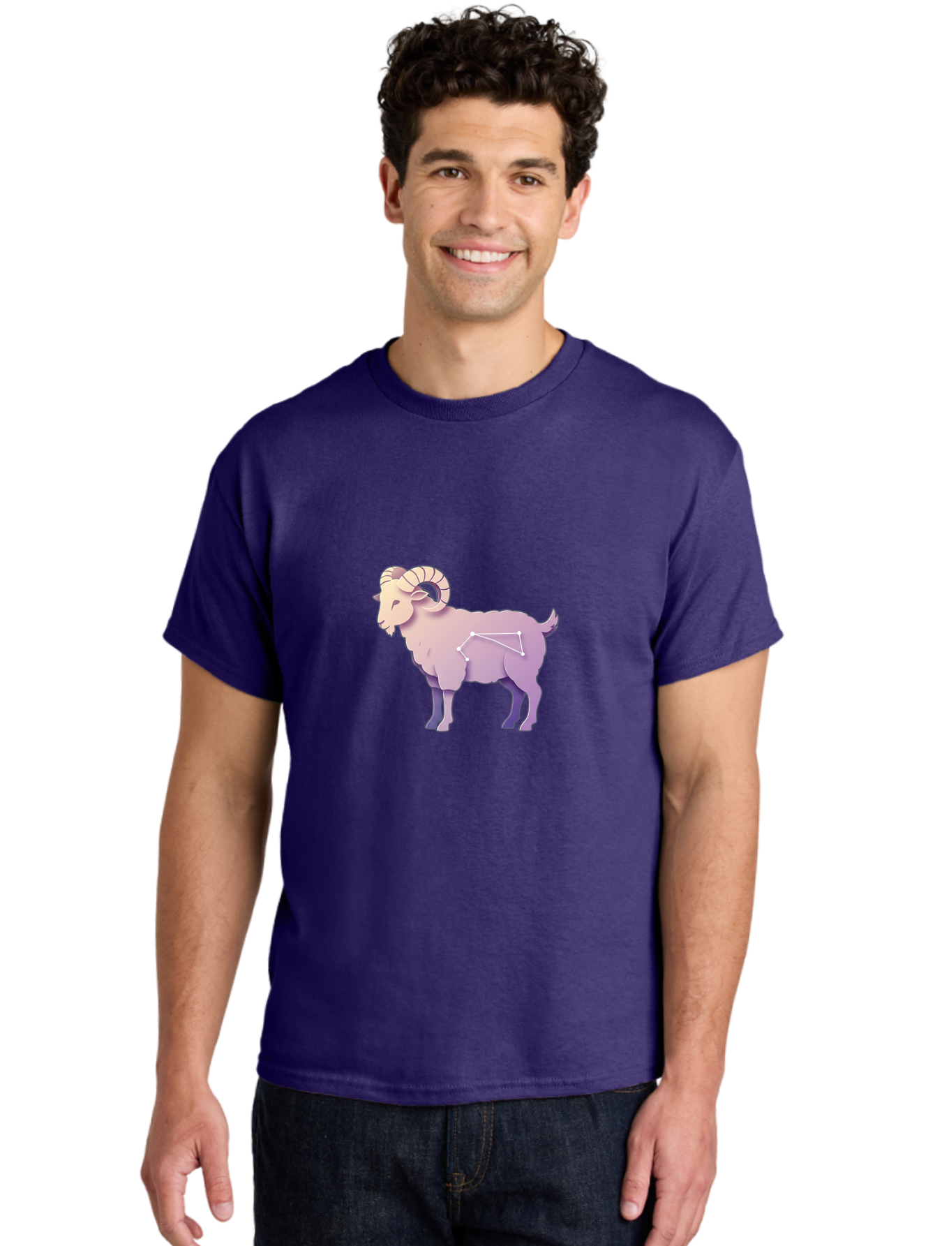 Aries-Constellation-Goat Men'S Graphic Tee, 100% Cotton, Comfortable Casual Summer Wear, Machine Washable, Ram Constellation, Aries Zodiac Sign, Goat Symbolism, Astrology Illustration, Horoscope Graphics, Constellation Diagram, Zodiac Artwork Baa138