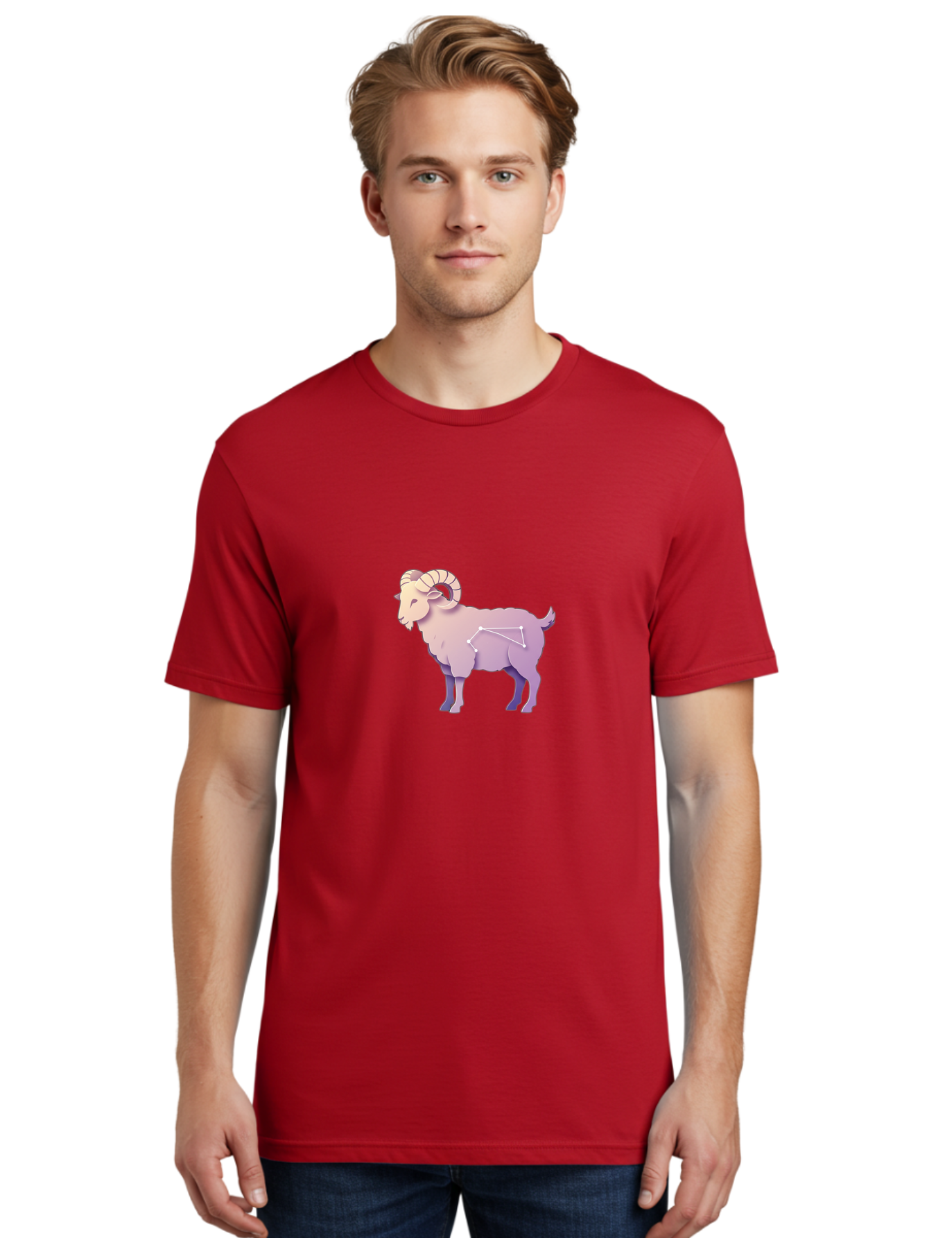 Aries-Constellation-Goat Men'S Graphic Tee, 100% Cotton, Comfortable Casual Summer Wear, Machine Washable, Ram Constellation, Aries Zodiac Sign, Goat Symbolism, Astrology Illustration, Horoscope Graphics, Constellation Diagram, Zodiac Artwork Baa138