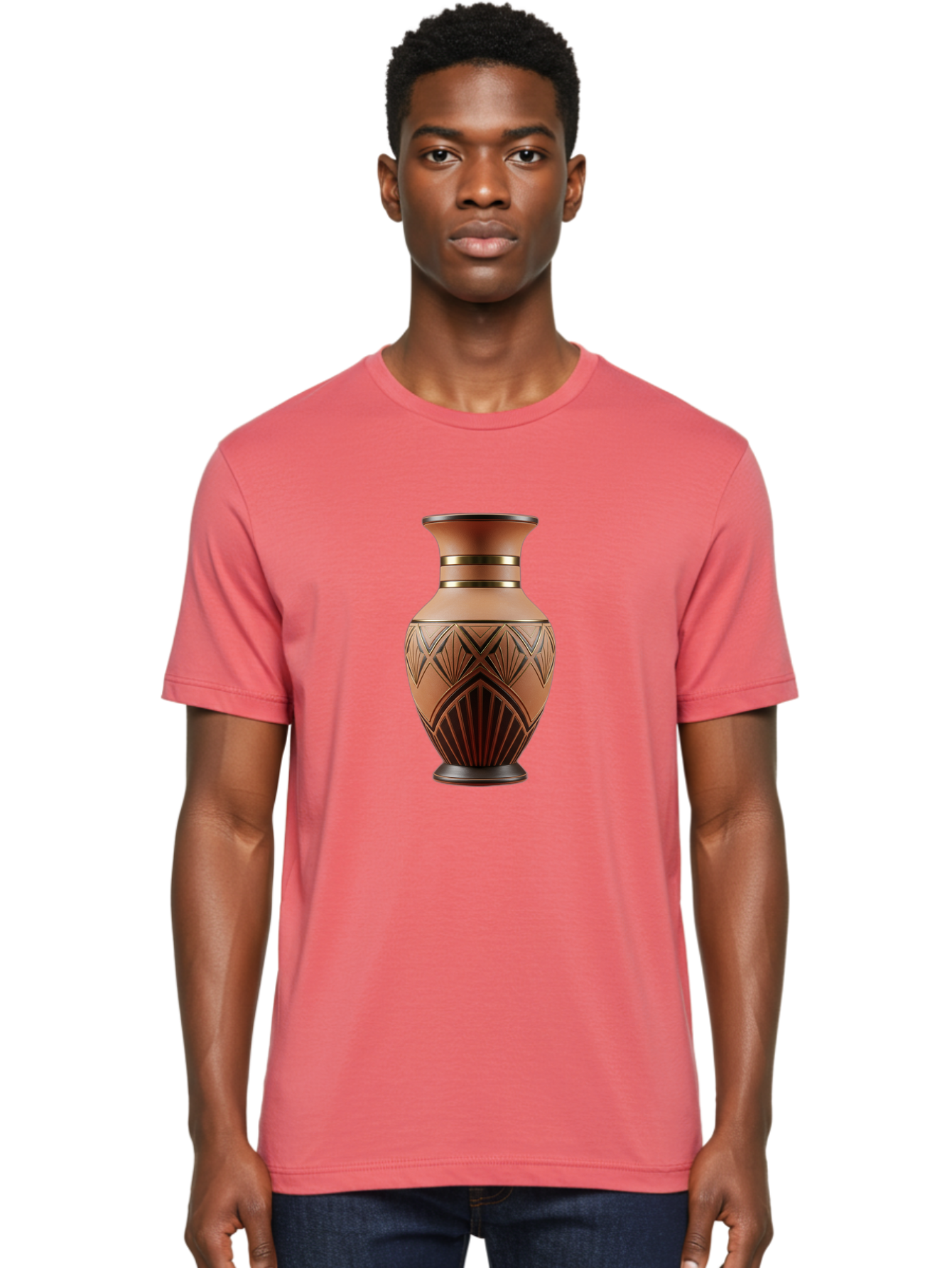 Art-Deco-Vase Men'S Graphic Tee, 100% Cotton, Comfortable Casual Summer Wear, Machine Washable, Copper Vase, Antique Vase, Decorative Vase, Geometric Patterns, Ornate Design, Vintage Decor, Luxury Home Decor, Elegant Interior Design, Baa139