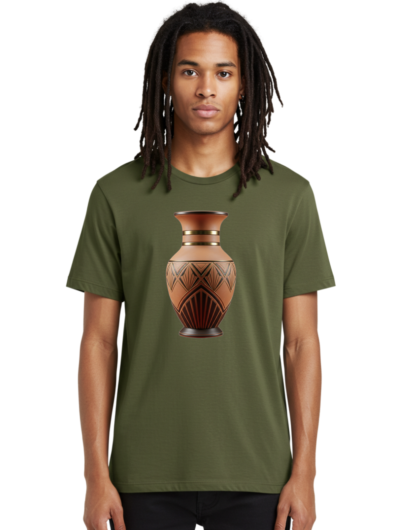 Art-Deco-Vase Men'S Graphic Tee, 100% Cotton, Comfortable Casual Summer Wear, Machine Washable, Copper Vase, Antique Vase, Decorative Vase, Geometric Patterns, Ornate Design, Vintage Decor, Luxury Home Decor, Elegant Interior Design, Baa139