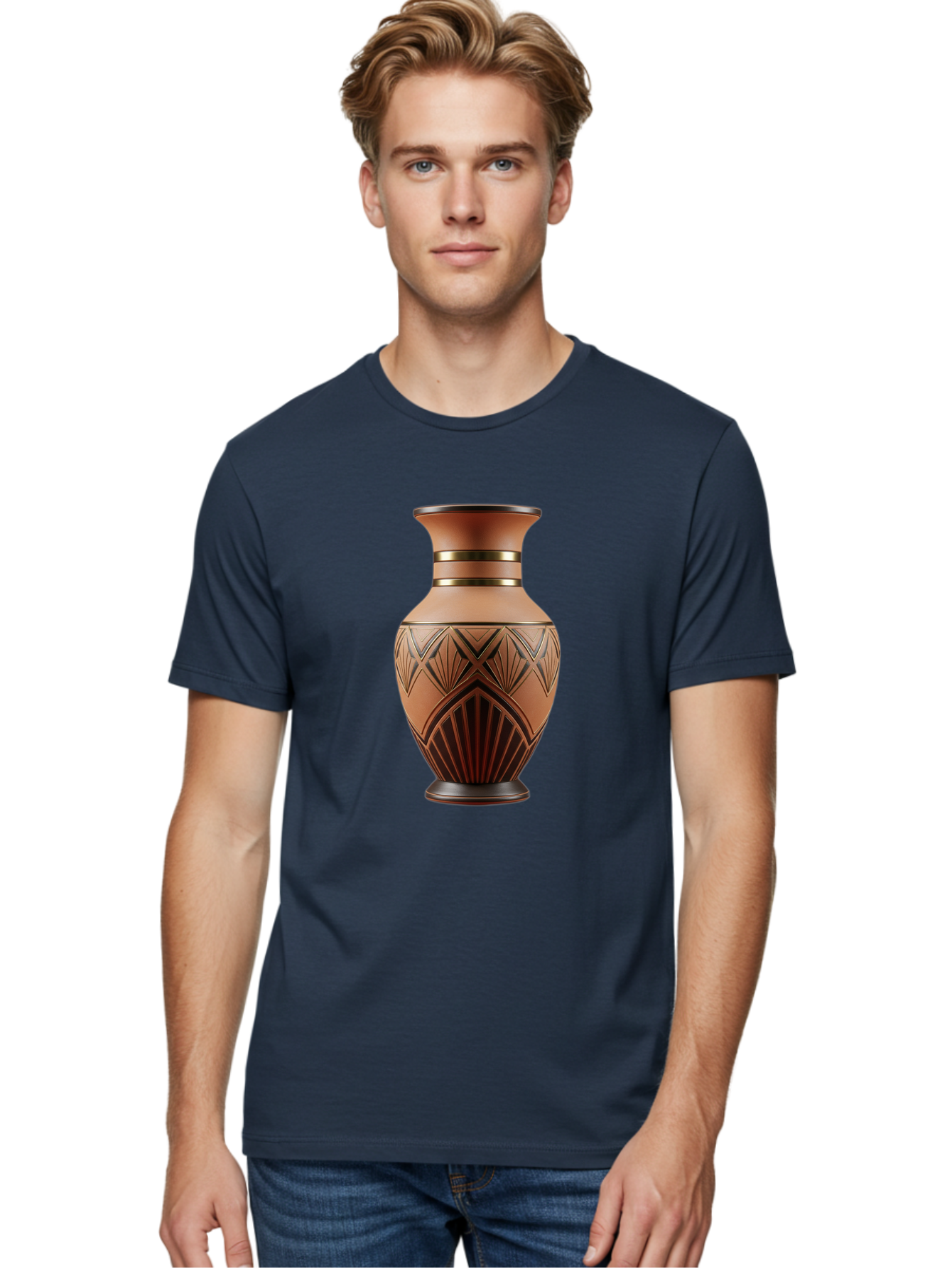 Art-Deco-Vase Men'S Graphic Tee, 100% Cotton, Comfortable Casual Summer Wear, Machine Washable, Copper Vase, Antique Vase, Decorative Vase, Geometric Patterns, Ornate Design, Vintage Decor, Luxury Home Decor, Elegant Interior Design, Baa139