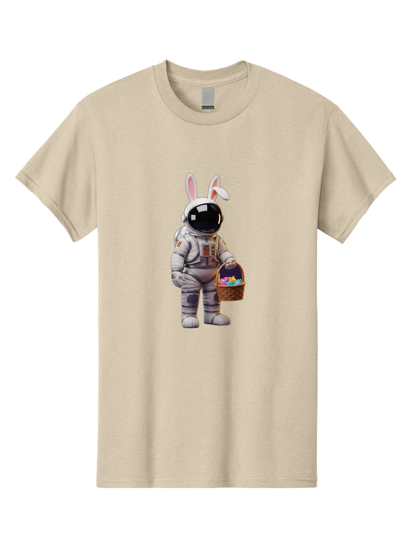 Astronaut-Bunny Men'S Graphic Tee, 100% Cotton, Comfortable Casual Summer Wear, Machine Washable, Astronaut With Bunny Ears, Space Suit, Easter Basket, Colorful Eggs, Digital Art, Futuristic, Holiday, Quirky, Easter Eggs, Festive Atmosphere, Baa143