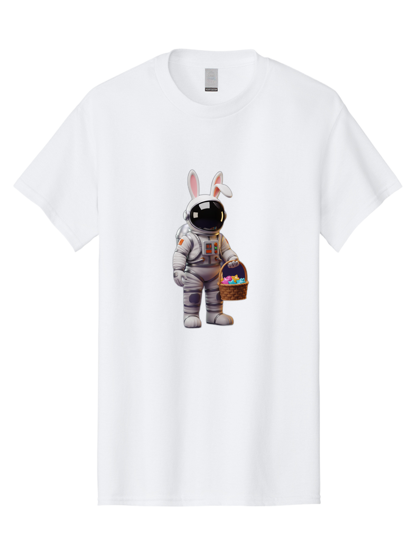 Astronaut-Bunny Men'S Graphic Tee, 100% Cotton, Comfortable Casual Summer Wear, Machine Washable, Astronaut With Bunny Ears, Space Suit, Easter Basket, Colorful Eggs, Digital Art, Futuristic, Holiday, Quirky, Easter Eggs, Festive Atmosphere, Baa143