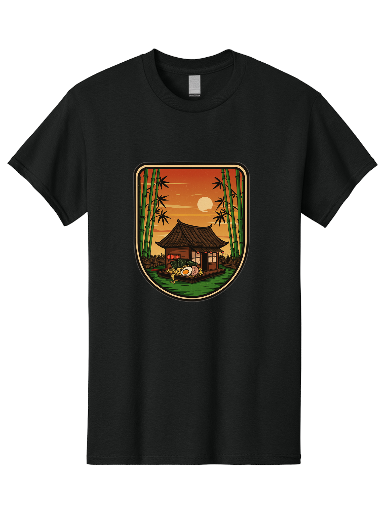 Bamboo-House Men'S Graphic Tee, 100% Cotton, Comfortable Casual Summer Wear, Machine Washable, Sake Bottle, Bamboo Forest, Traditional Japanese House, Serene Landscape, Peaceful Atmosphere, Japanese Culture, Evening Scene, Full Moon, Baa147