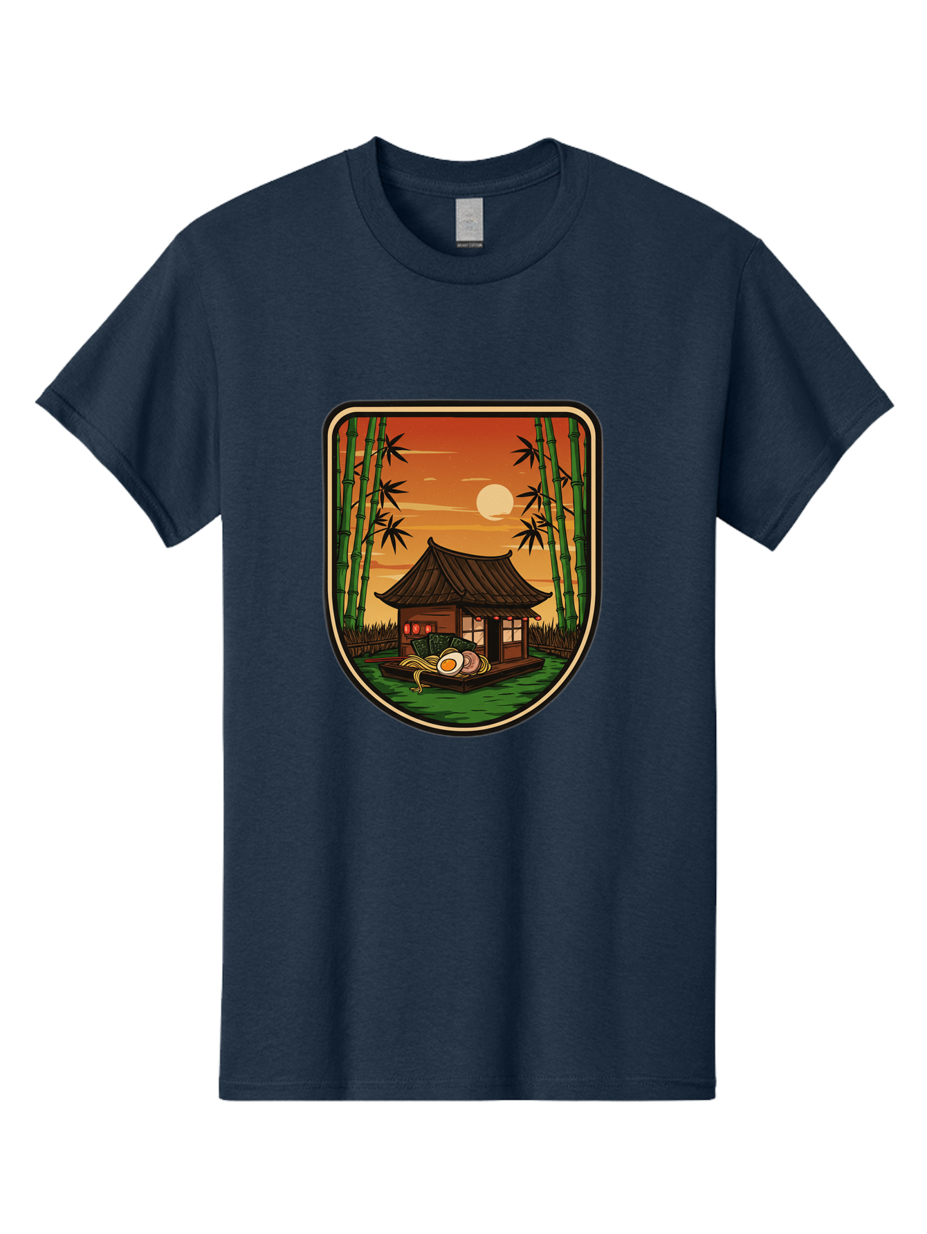 Bamboo-House Men'S Graphic Tee, 100% Cotton, Comfortable Casual Summer Wear, Machine Washable, Sake Bottle, Bamboo Forest, Traditional Japanese House, Serene Landscape, Peaceful Atmosphere, Japanese Culture, Evening Scene, Full Moon, Baa147
