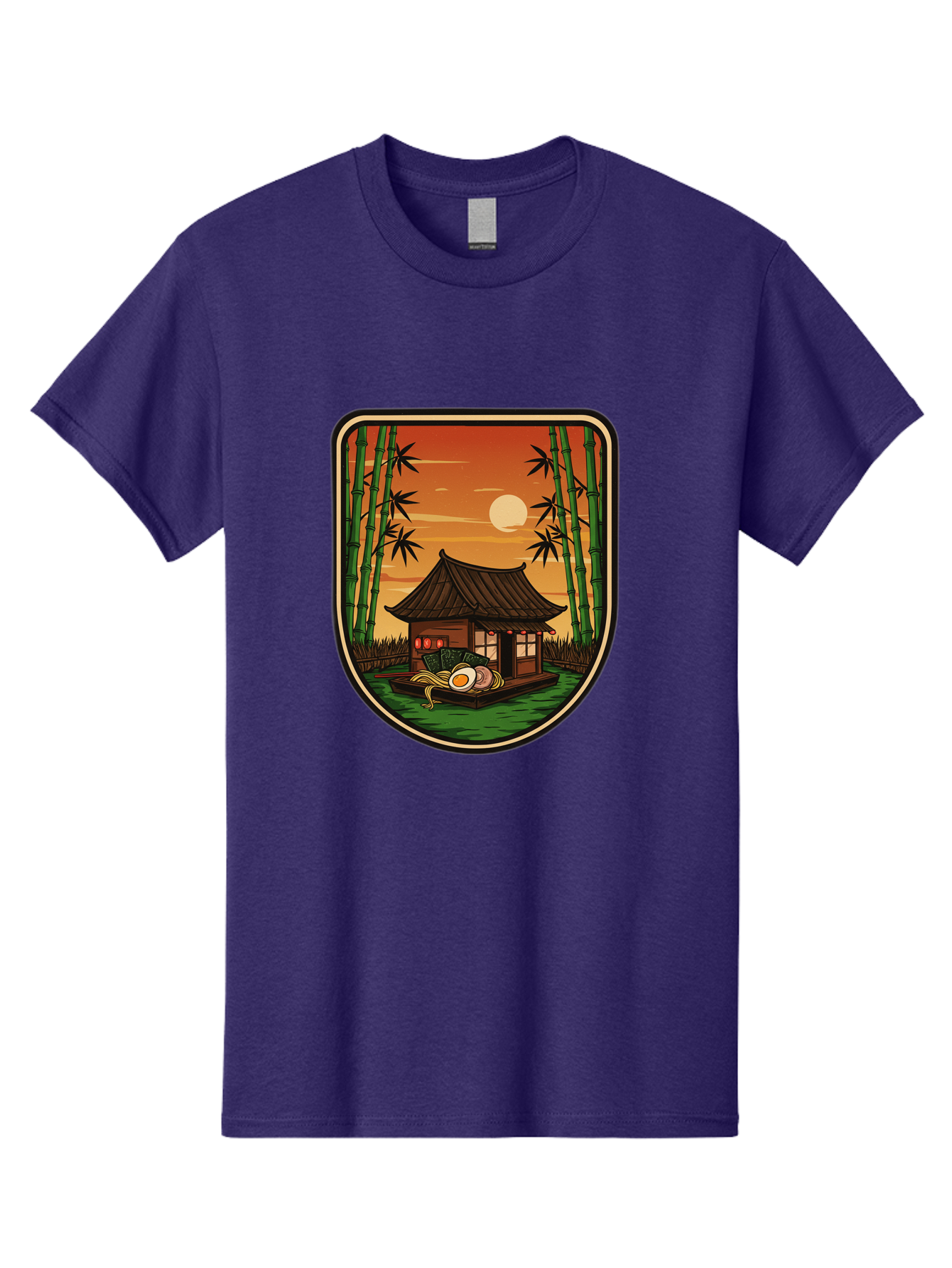Bamboo-House Men'S Graphic Tee, 100% Cotton, Comfortable Casual Summer Wear, Machine Washable, Sake Bottle, Bamboo Forest, Traditional Japanese House, Serene Landscape, Peaceful Atmosphere, Japanese Culture, Evening Scene, Full Moon, Baa147