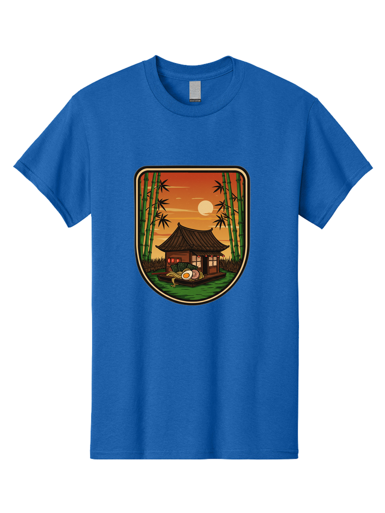 Bamboo-House Men'S Graphic Tee, 100% Cotton, Comfortable Casual Summer Wear, Machine Washable, Sake Bottle, Bamboo Forest, Traditional Japanese House, Serene Landscape, Peaceful Atmosphere, Japanese Culture, Evening Scene, Full Moon, Baa147