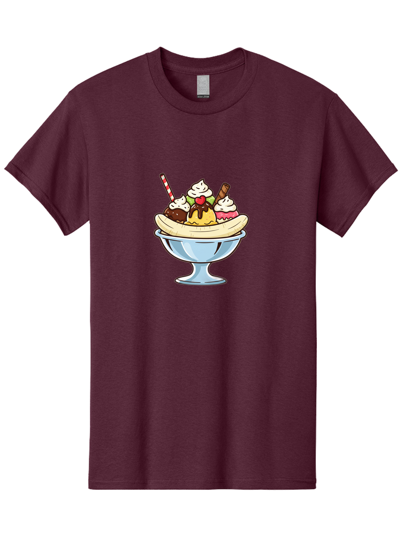 Banana-Split Men'S Graphic Tee, 100% Cotton, Comfortable Casual Summer Wear, Machine Washable, Banana Split, Sundae, Ice Cream Dessert, Whipped Cream, Chocolate Sauce, Cherry On Top, Colorful Treats, Sweet Indulgence Baa148