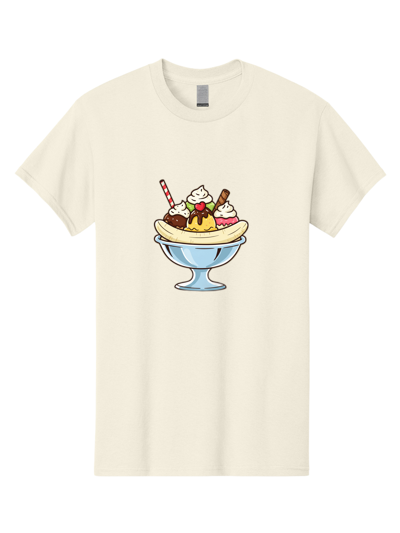 Banana-Split Men'S Graphic Tee, 100% Cotton, Comfortable Casual Summer Wear, Machine Washable, Banana Split, Sundae, Ice Cream Dessert, Whipped Cream, Chocolate Sauce, Cherry On Top, Colorful Treats, Sweet Indulgence Baa148