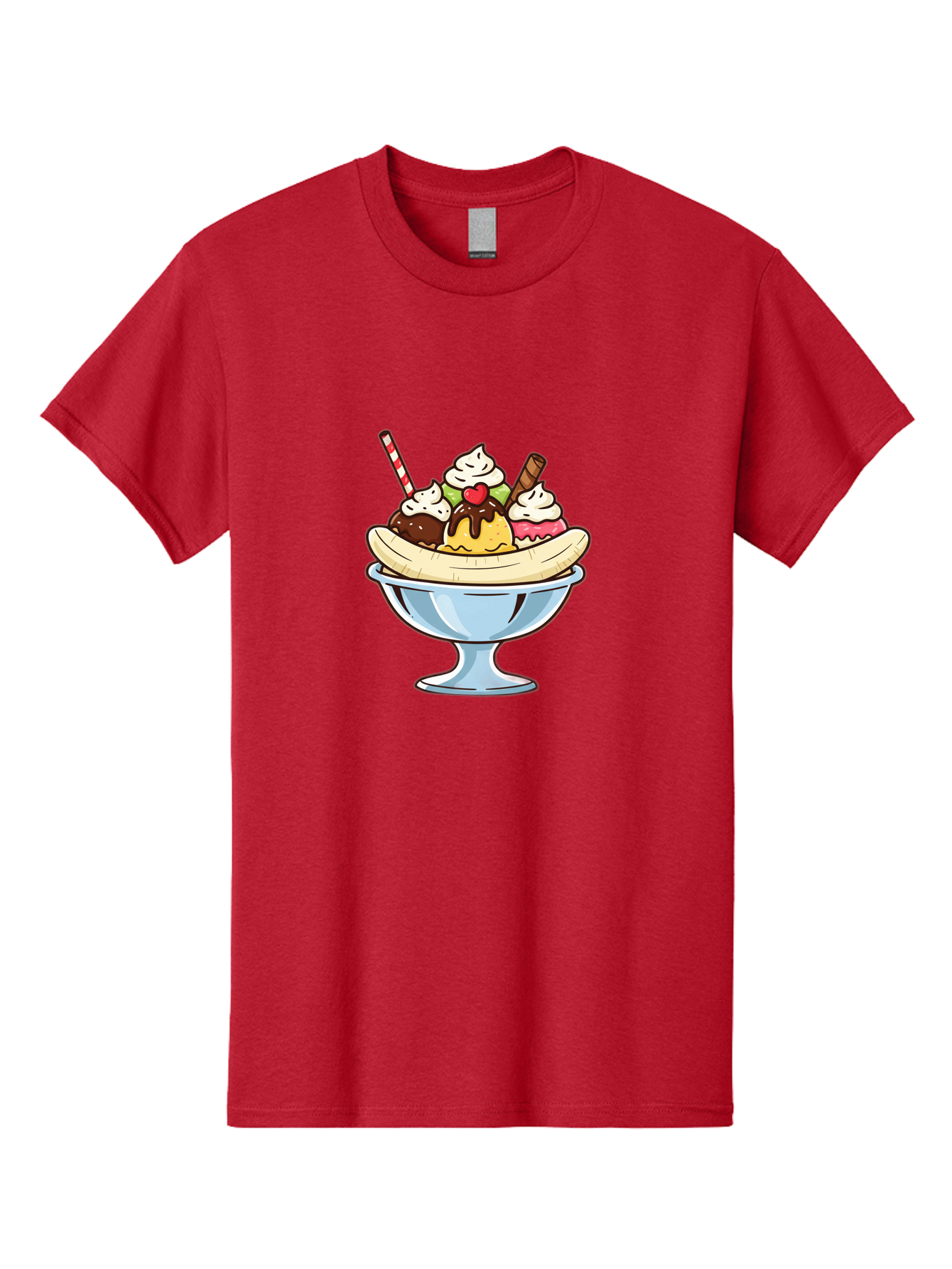 Banana-Split Men'S Graphic Tee, 100% Cotton, Comfortable Casual Summer Wear, Machine Washable, Banana Split, Sundae, Ice Cream Dessert, Whipped Cream, Chocolate Sauce, Cherry On Top, Colorful Treats, Sweet Indulgence Baa148