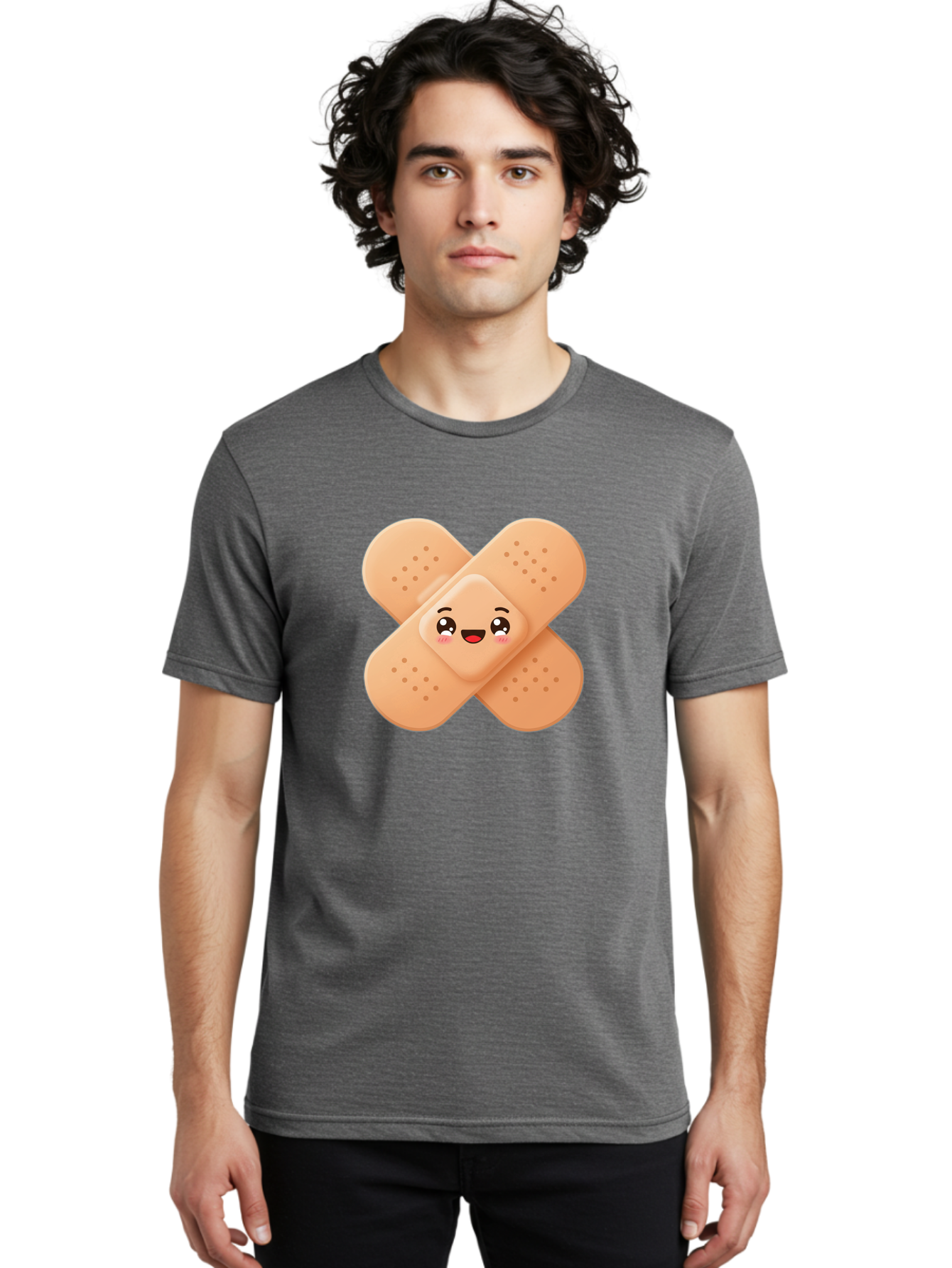 Band-Aid-Cartoon Men'S Graphic Tee, 100% Cotton, Comfortable Casual Summer Wear, Machine Washable, Band-Aid With Face, Cartoon Character, Cute Emoji, Smiling Face, First Aid Kit, Wound Care, Medical Symbol, Adhesive Bandage Baa149
