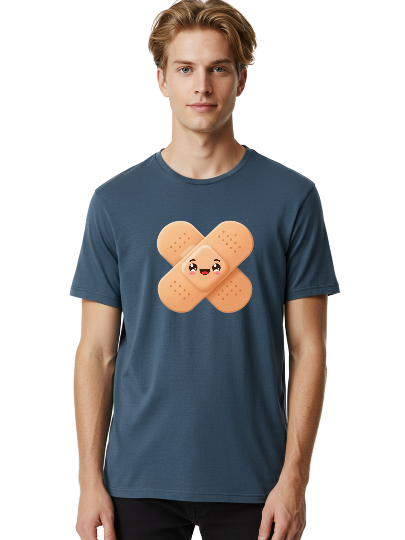 Band-Aid-Cartoon Men'S Graphic Tee, 100% Cotton, Comfortable Casual Summer Wear, Machine Washable, Band-Aid With Face, Cartoon Character, Cute Emoji, Smiling Face, First Aid Kit, Wound Care, Medical Symbol, Adhesive Bandage Baa149