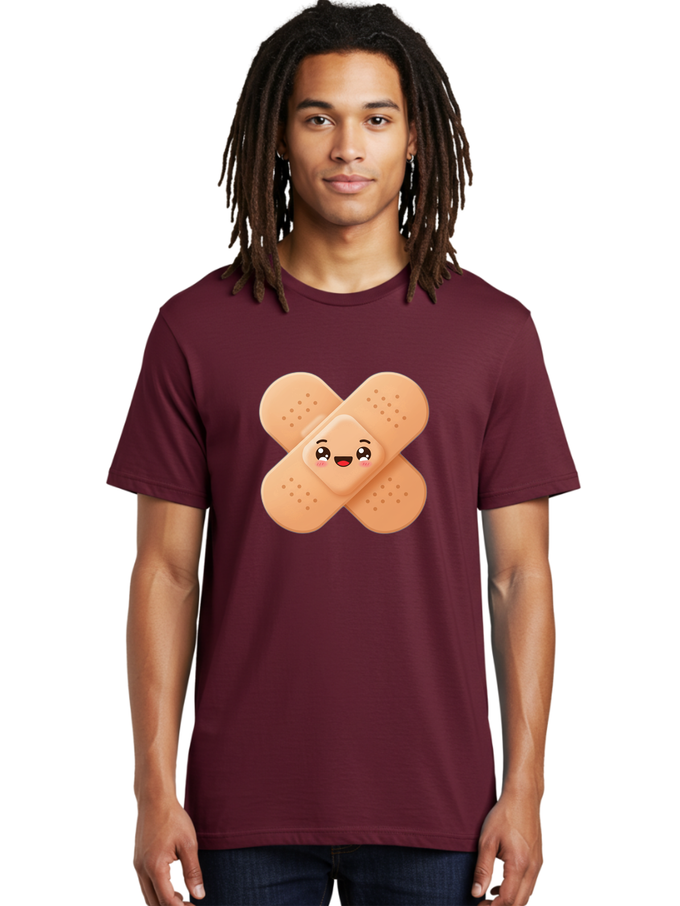 Band-Aid-Cartoon Men'S Graphic Tee, 100% Cotton, Comfortable Casual Summer Wear, Machine Washable, Band-Aid With Face, Cartoon Character, Cute Emoji, Smiling Face, First Aid Kit, Wound Care, Medical Symbol, Adhesive Bandage Baa149