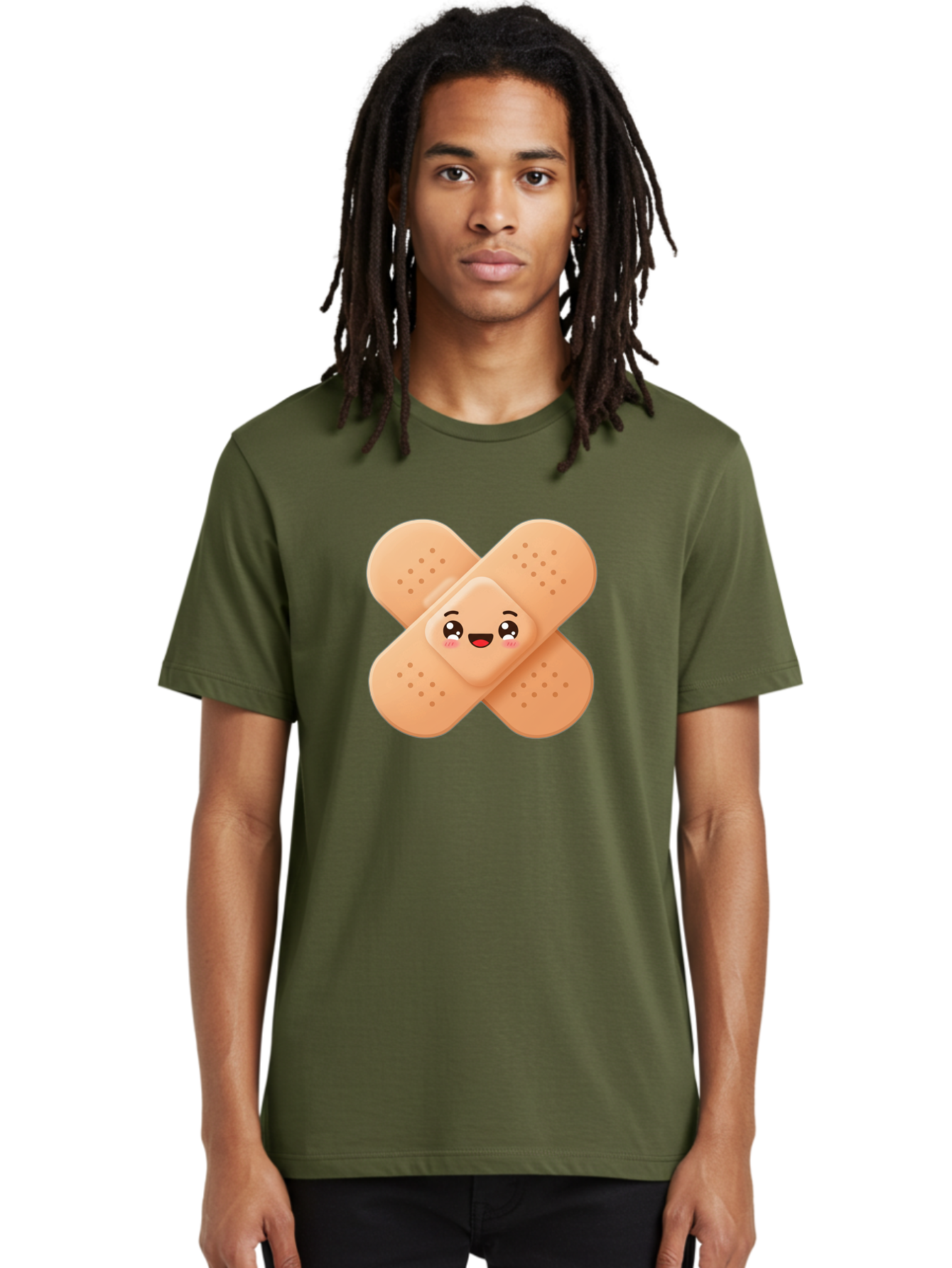 Band-Aid-Cartoon Men'S Graphic Tee, 100% Cotton, Comfortable Casual Summer Wear, Machine Washable, Band-Aid With Face, Cartoon Character, Cute Emoji, Smiling Face, First Aid Kit, Wound Care, Medical Symbol, Adhesive Bandage Baa149