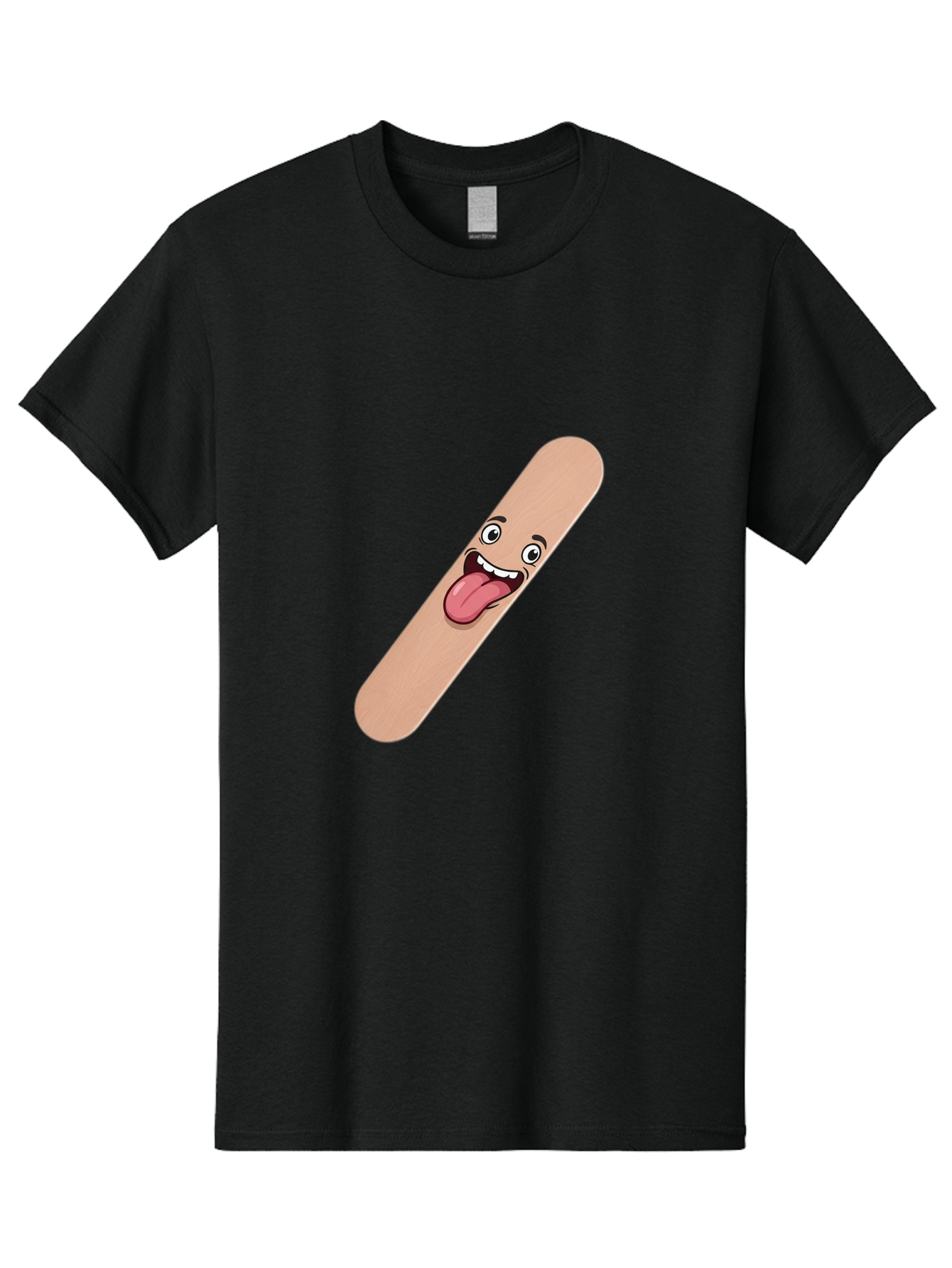Bandage-Stick Men'S Graphic Tee, 100% Cotton, Comfortable Casual Summer Wear, Machine Washable, Cartoon Band-Aid, Funny Facial Expression, Tongue Out, Playful Character, Medical Humor, Quirky Illustration, Humorous Design Baa150
