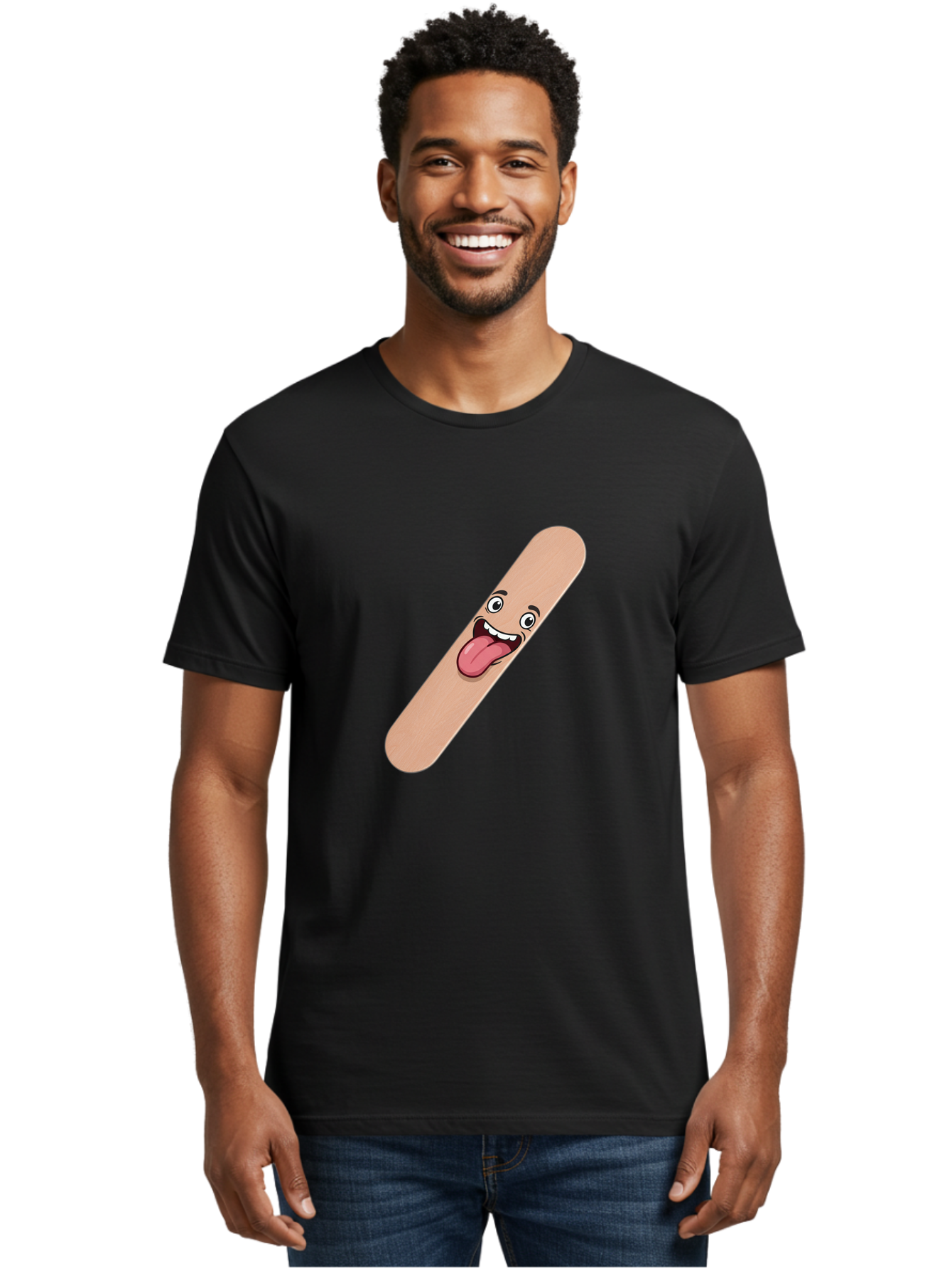 Bandage-Stick Men'S Graphic Tee, 100% Cotton, Comfortable Casual Summer Wear, Machine Washable, Cartoon Band-Aid, Funny Facial Expression, Tongue Out, Playful Character, Medical Humor, Quirky Illustration, Humorous Design Baa150