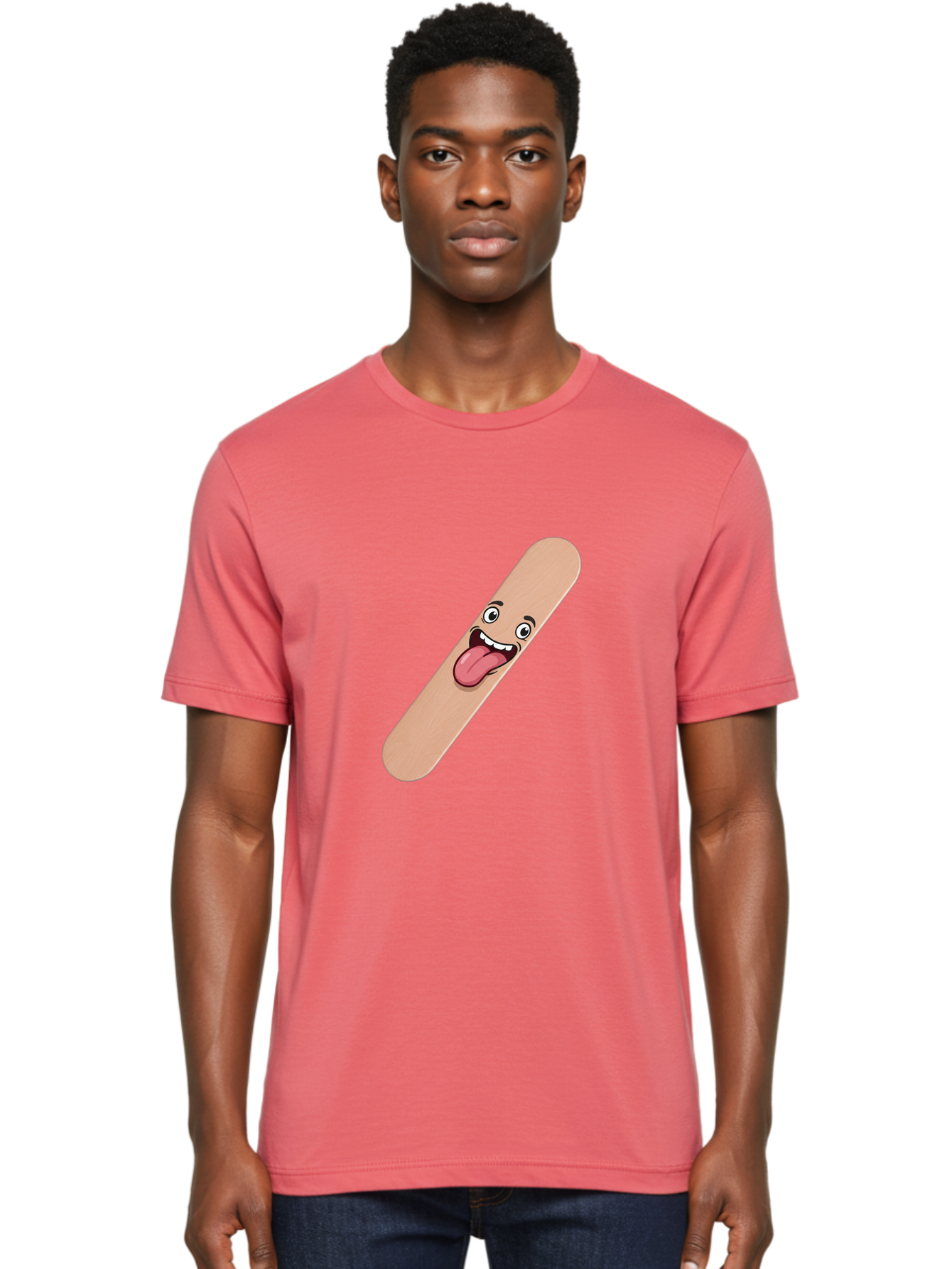 Bandage-Stick Men'S Graphic Tee, 100% Cotton, Comfortable Casual Summer Wear, Machine Washable, Cartoon Band-Aid, Funny Facial Expression, Tongue Out, Playful Character, Medical Humor, Quirky Illustration, Humorous Design Baa150
