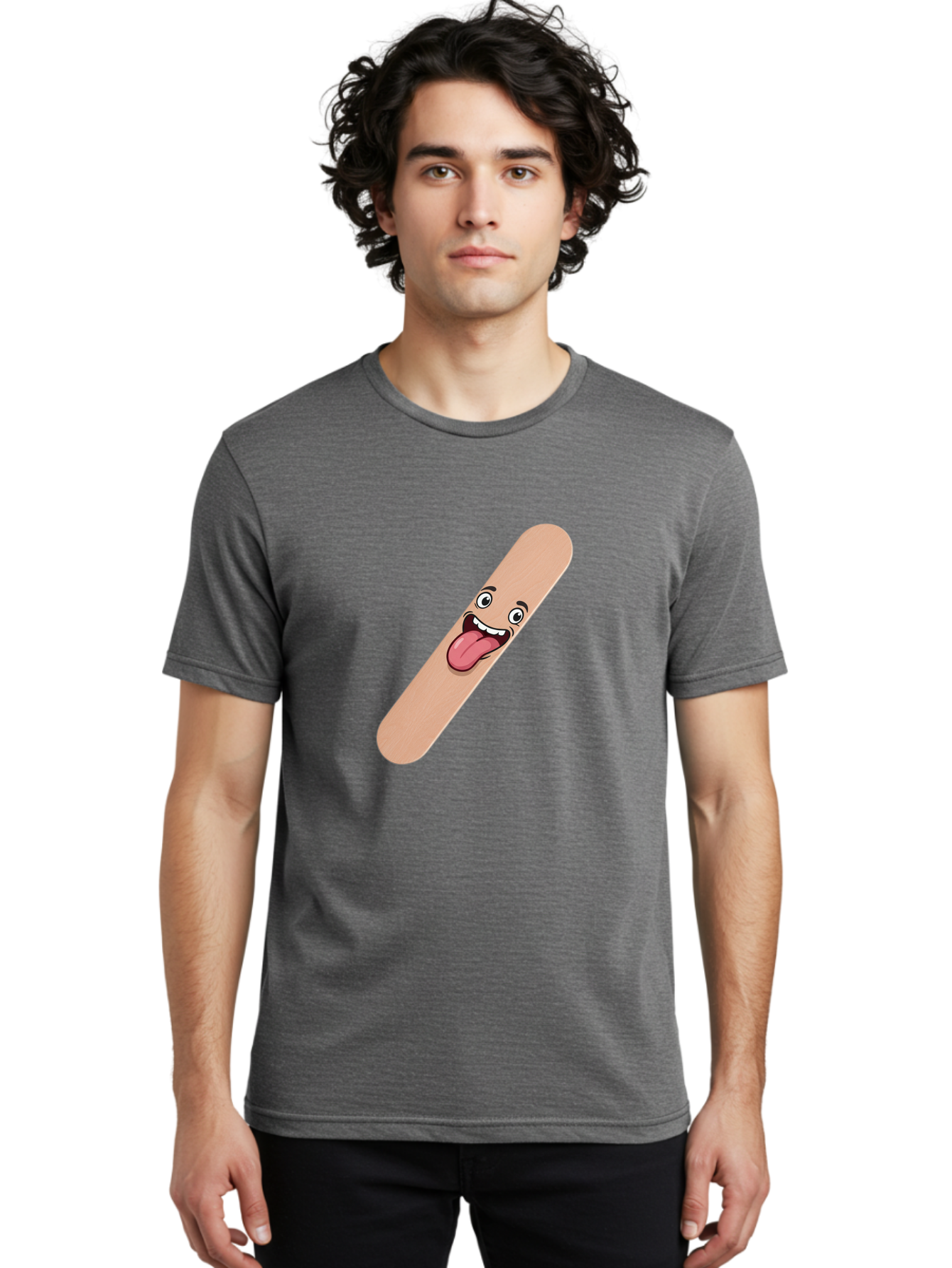 Bandage-Stick Men'S Graphic Tee, 100% Cotton, Comfortable Casual Summer Wear, Machine Washable, Cartoon Band-Aid, Funny Facial Expression, Tongue Out, Playful Character, Medical Humor, Quirky Illustration, Humorous Design Baa150