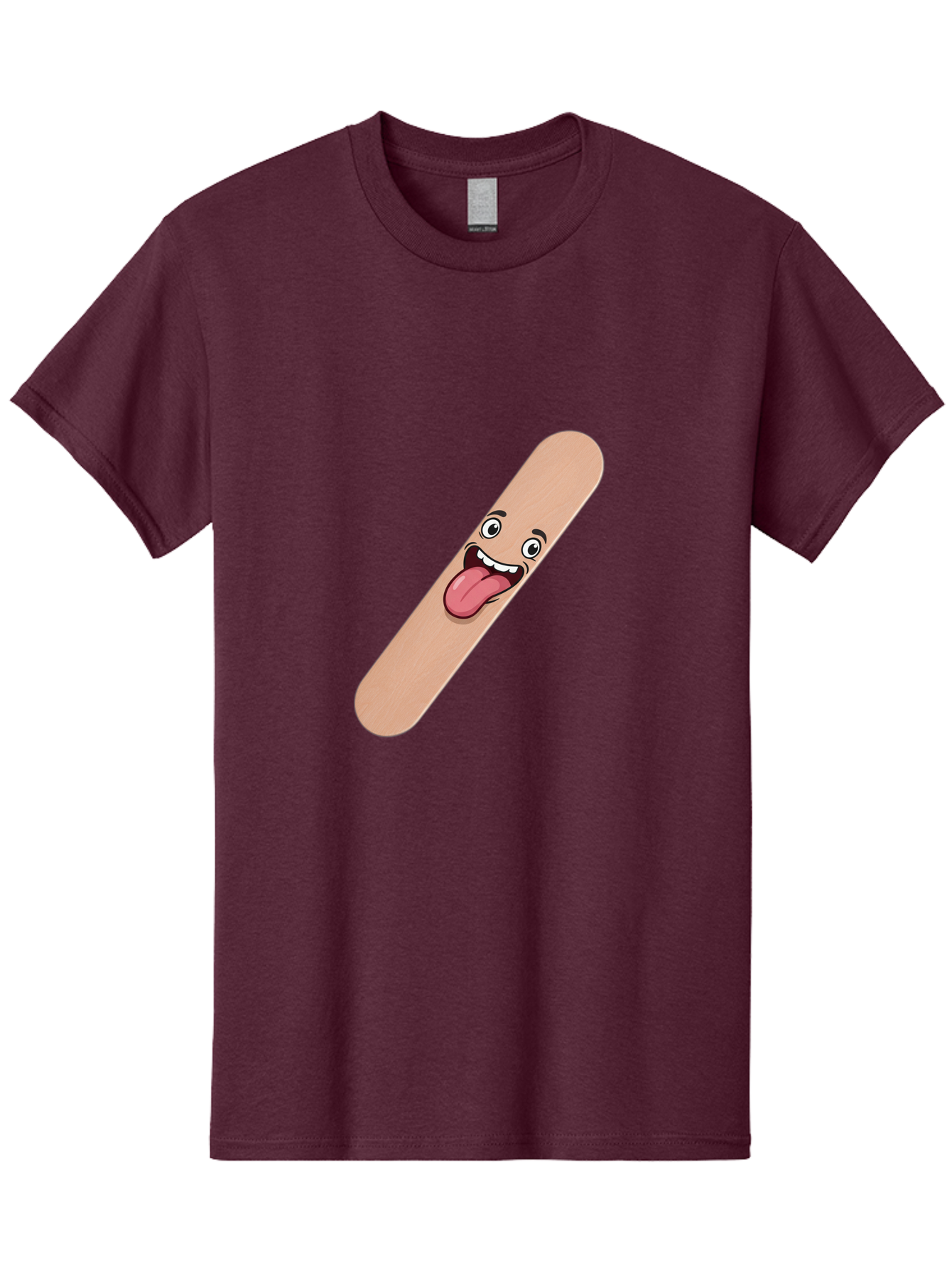 Bandage-Stick Men'S Graphic Tee, 100% Cotton, Comfortable Casual Summer Wear, Machine Washable, Cartoon Band-Aid, Funny Facial Expression, Tongue Out, Playful Character, Medical Humor, Quirky Illustration, Humorous Design Baa150