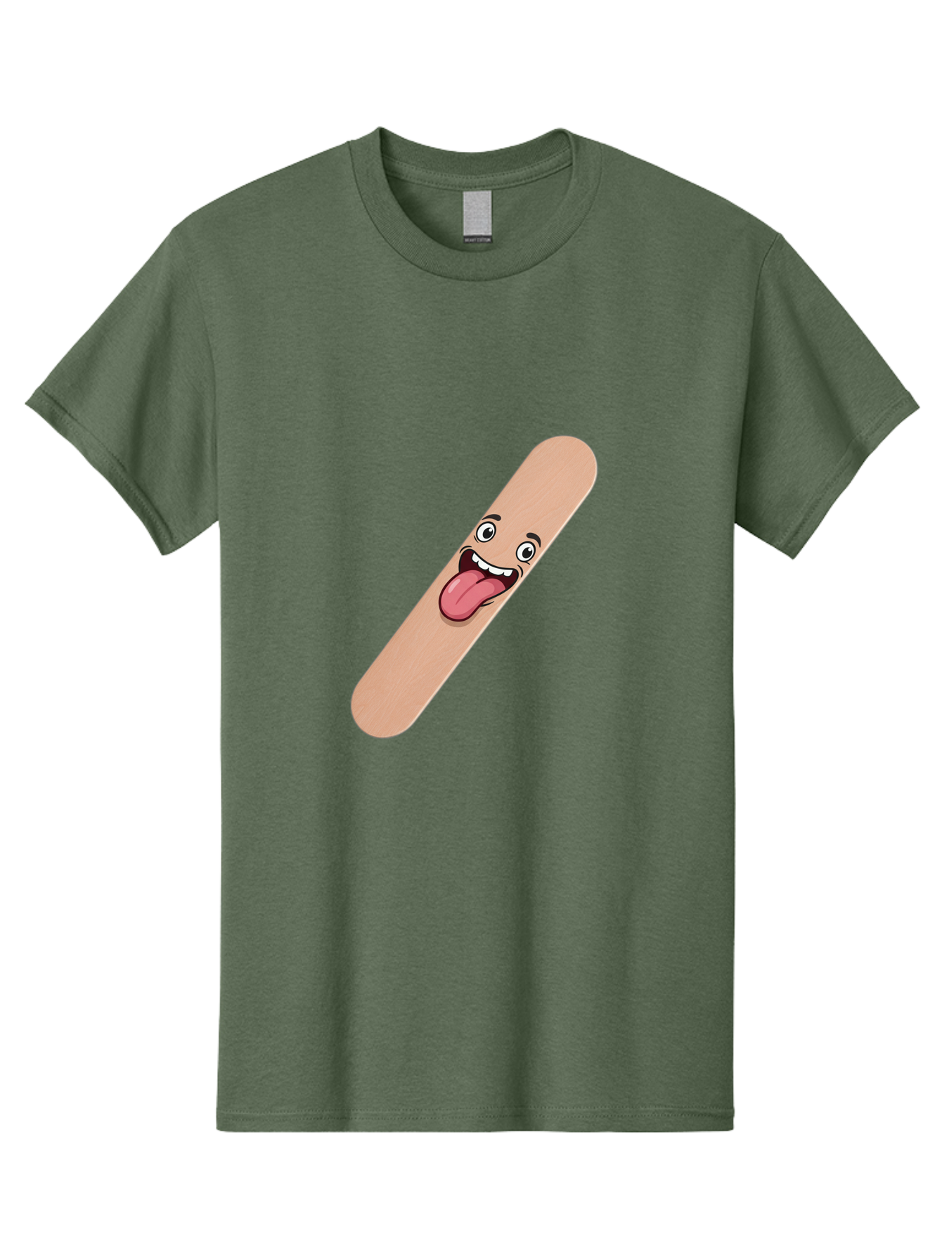 Bandage-Stick Men'S Graphic Tee, 100% Cotton, Comfortable Casual Summer Wear, Machine Washable, Cartoon Band-Aid, Funny Facial Expression, Tongue Out, Playful Character, Medical Humor, Quirky Illustration, Humorous Design Baa150
