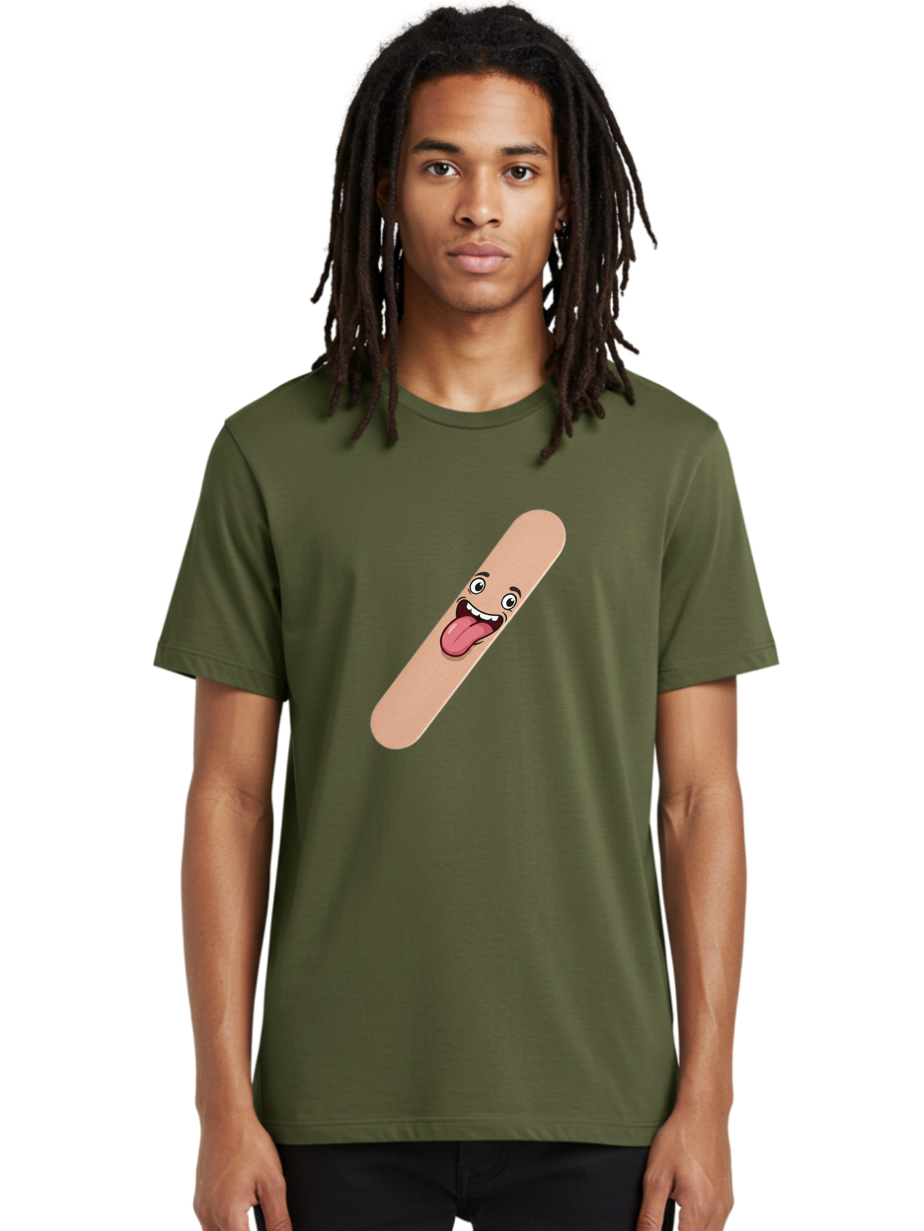 Bandage-Stick Men'S Graphic Tee, 100% Cotton, Comfortable Casual Summer Wear, Machine Washable, Cartoon Band-Aid, Funny Facial Expression, Tongue Out, Playful Character, Medical Humor, Quirky Illustration, Humorous Design Baa150