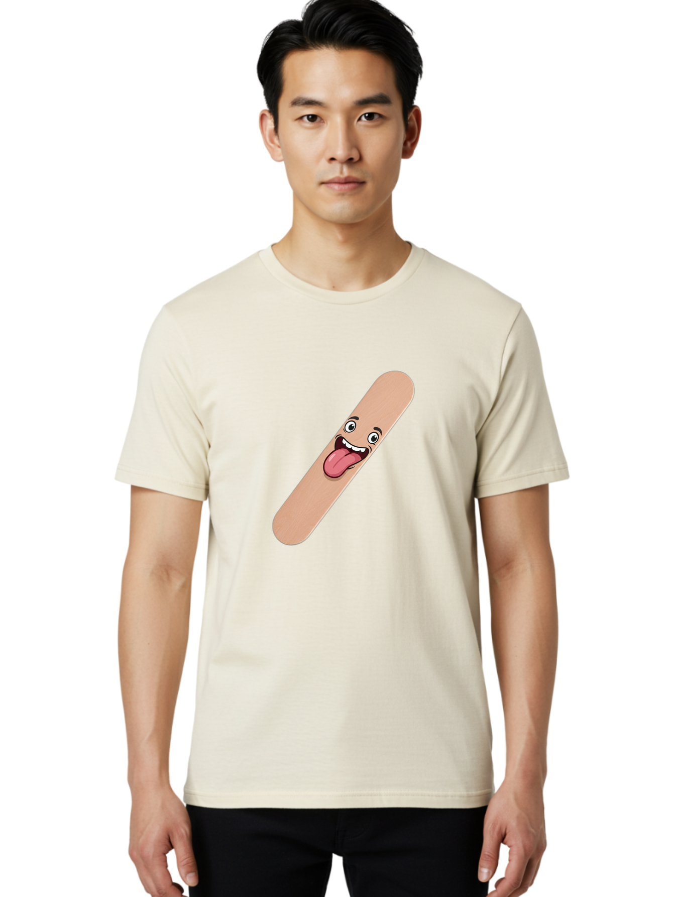 Bandage-Stick Men'S Graphic Tee, 100% Cotton, Comfortable Casual Summer Wear, Machine Washable, Cartoon Band-Aid, Funny Facial Expression, Tongue Out, Playful Character, Medical Humor, Quirky Illustration, Humorous Design Baa150