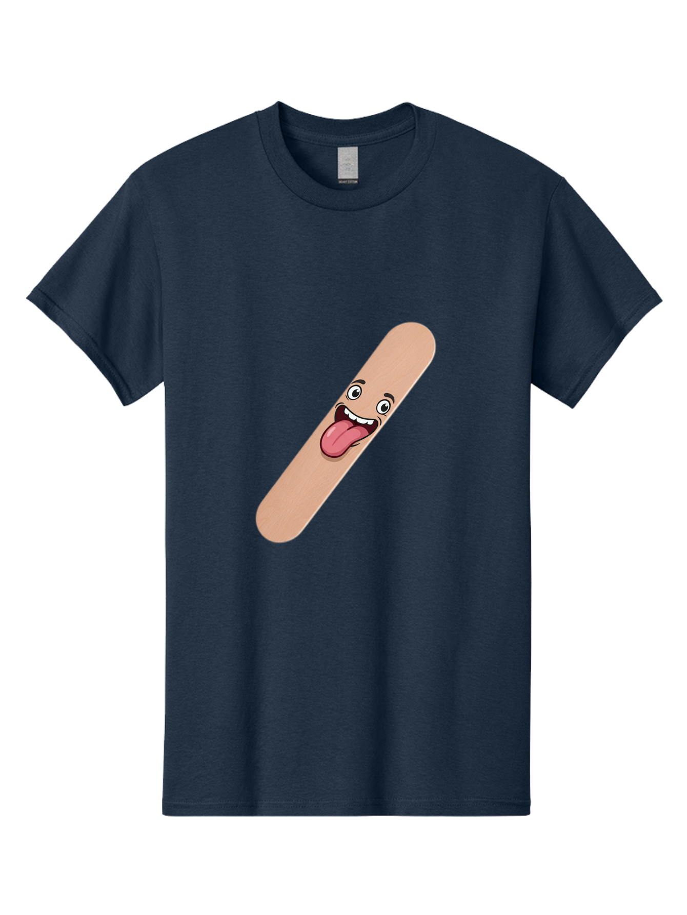 Bandage-Stick Men'S Graphic Tee, 100% Cotton, Comfortable Casual Summer Wear, Machine Washable, Cartoon Band-Aid, Funny Facial Expression, Tongue Out, Playful Character, Medical Humor, Quirky Illustration, Humorous Design Baa150