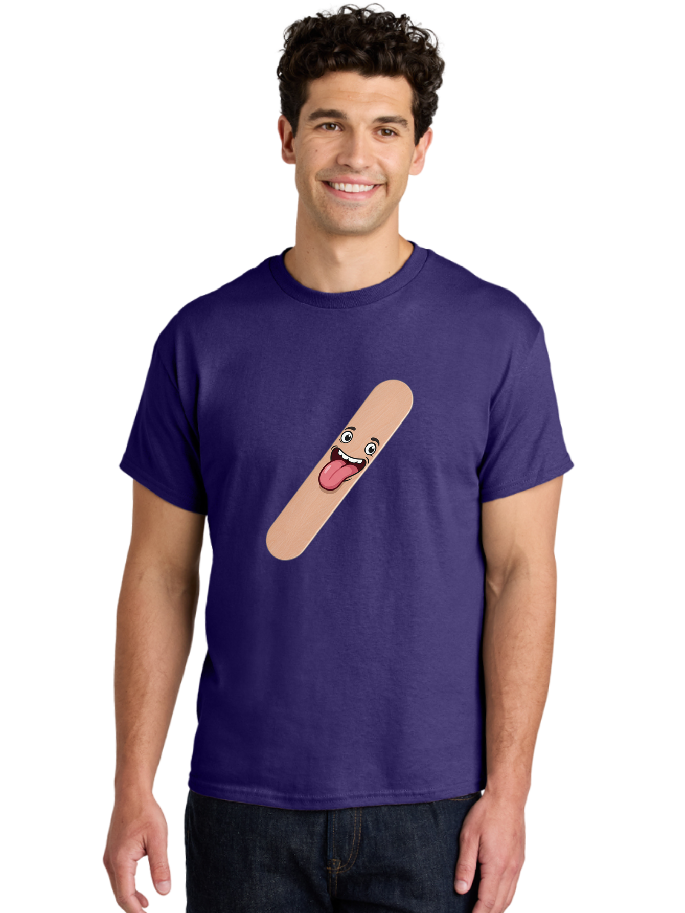 Bandage-Stick Men'S Graphic Tee, 100% Cotton, Comfortable Casual Summer Wear, Machine Washable, Cartoon Band-Aid, Funny Facial Expression, Tongue Out, Playful Character, Medical Humor, Quirky Illustration, Humorous Design Baa150