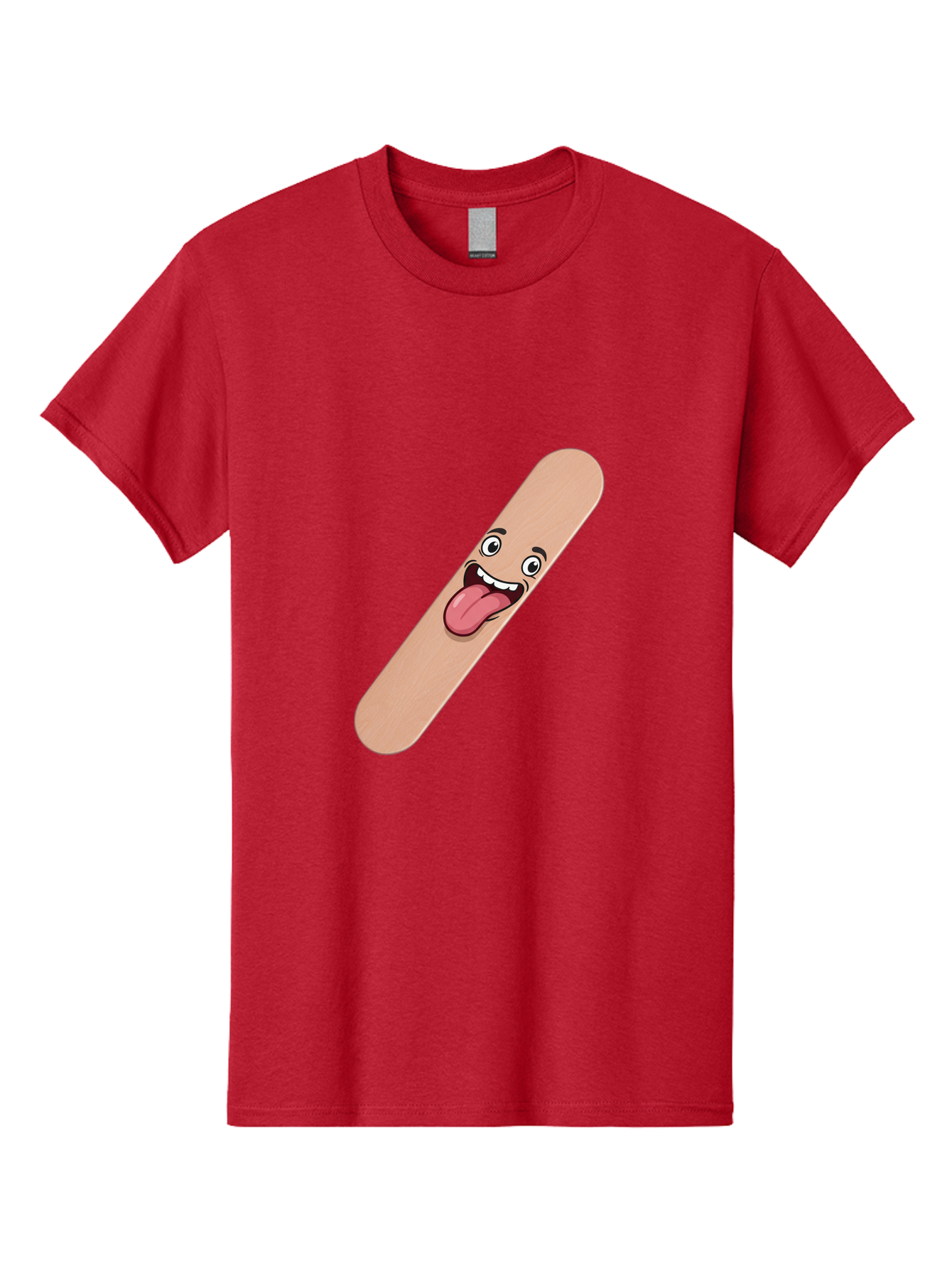 Bandage-Stick Men'S Graphic Tee, 100% Cotton, Comfortable Casual Summer Wear, Machine Washable, Cartoon Band-Aid, Funny Facial Expression, Tongue Out, Playful Character, Medical Humor, Quirky Illustration, Humorous Design Baa150