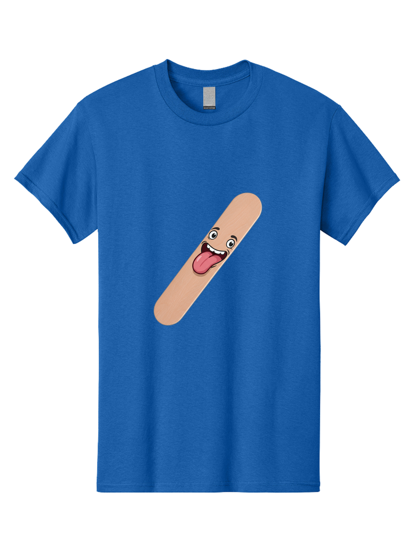 Bandage-Stick Men'S Graphic Tee, 100% Cotton, Comfortable Casual Summer Wear, Machine Washable, Cartoon Band-Aid, Funny Facial Expression, Tongue Out, Playful Character, Medical Humor, Quirky Illustration, Humorous Design Baa150