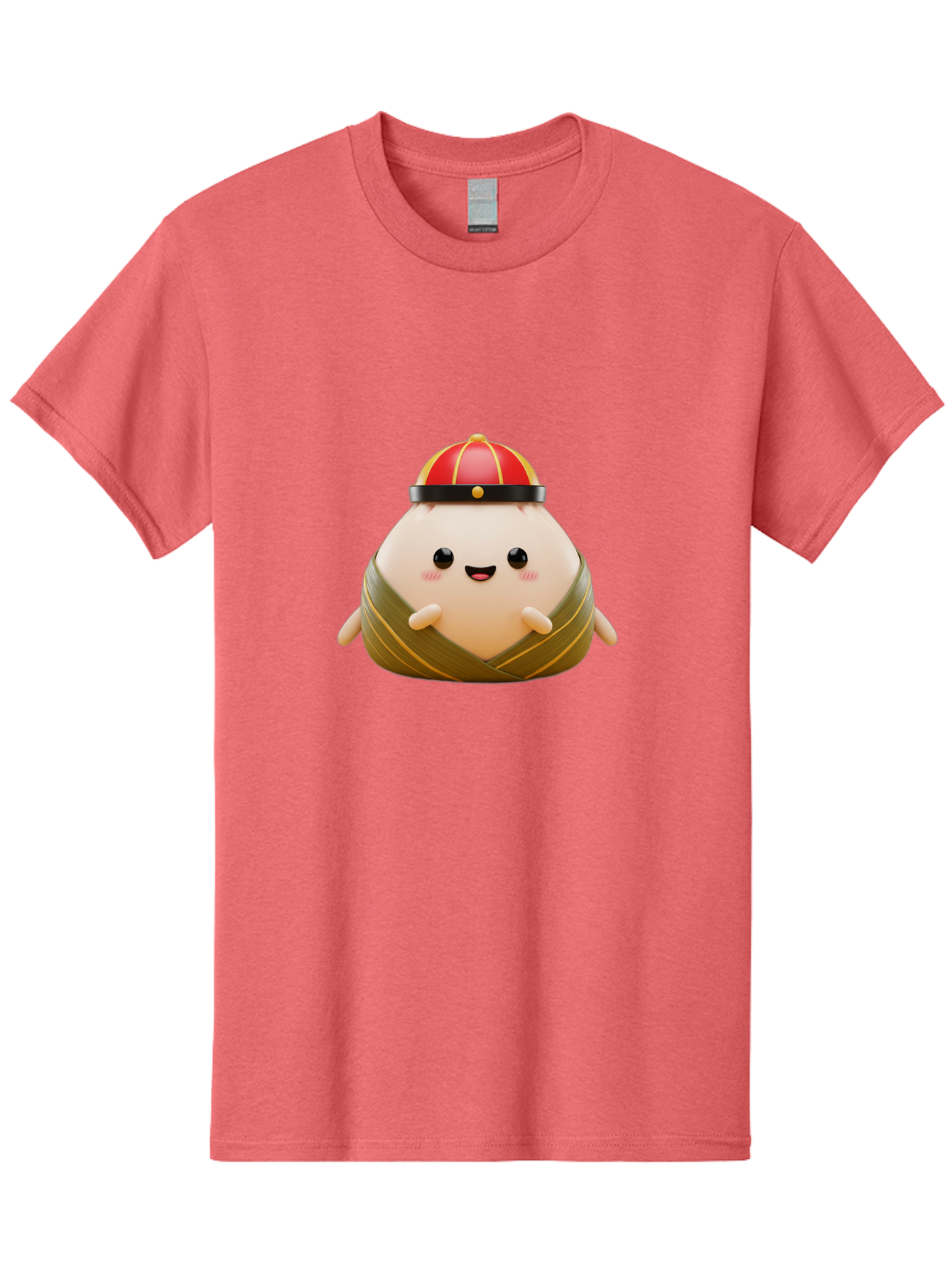 Baozi Men'S Graphic Tee, 100% Cotton, Comfortable Casual Summer Wear, Machine Washable, Cartoon Zongzi, Chinese Rice Dumpling, Traditional Food, Kawaii Character, Red Hat, Joyful Expression, Cute Illustration, Kawaii Art, Festive Food, Baa152
