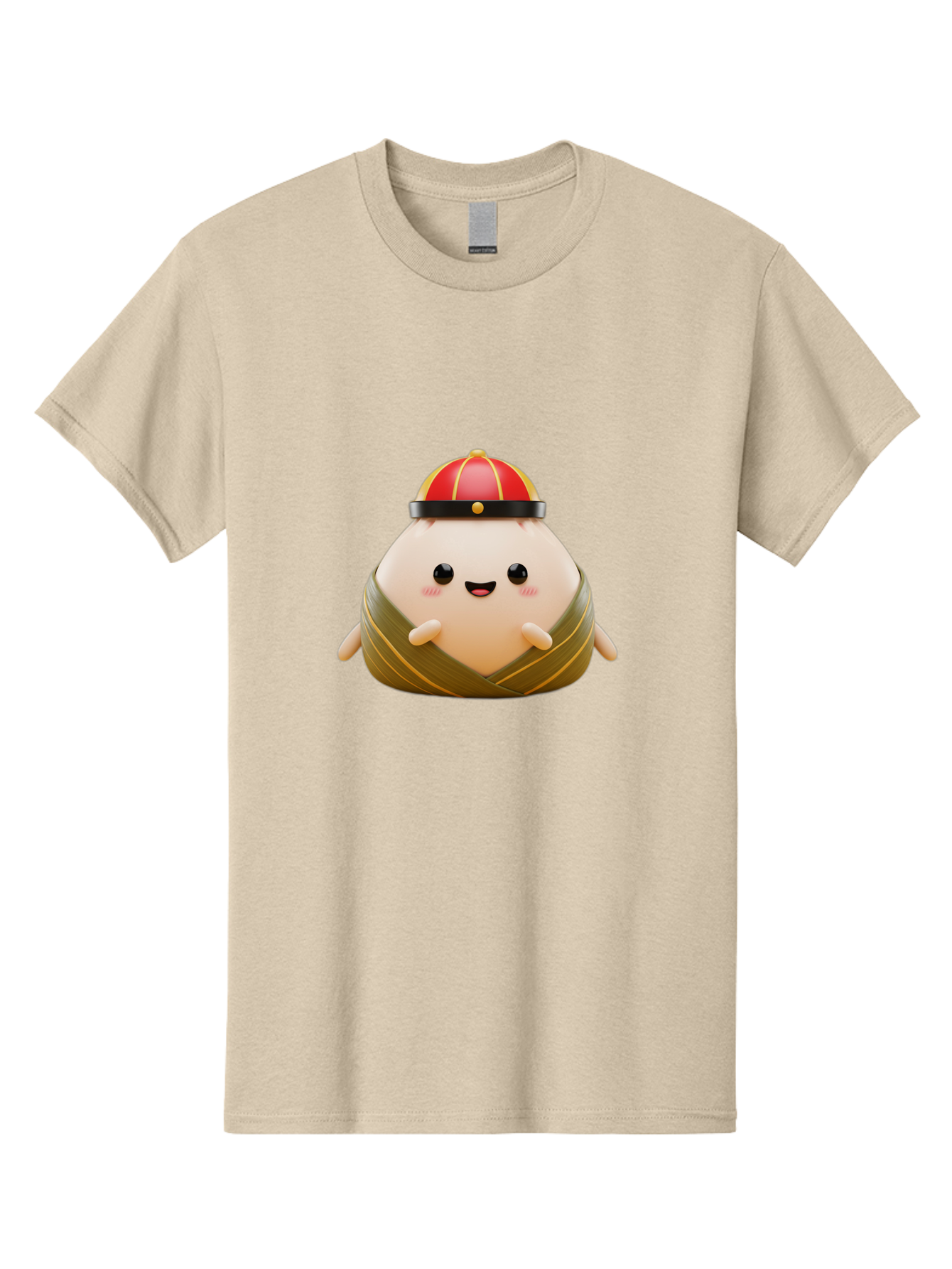 Baozi Men'S Graphic Tee, 100% Cotton, Comfortable Casual Summer Wear, Machine Washable, Cartoon Zongzi, Chinese Rice Dumpling, Traditional Food, Kawaii Character, Red Hat, Joyful Expression, Cute Illustration, Kawaii Art, Festive Food, Baa152