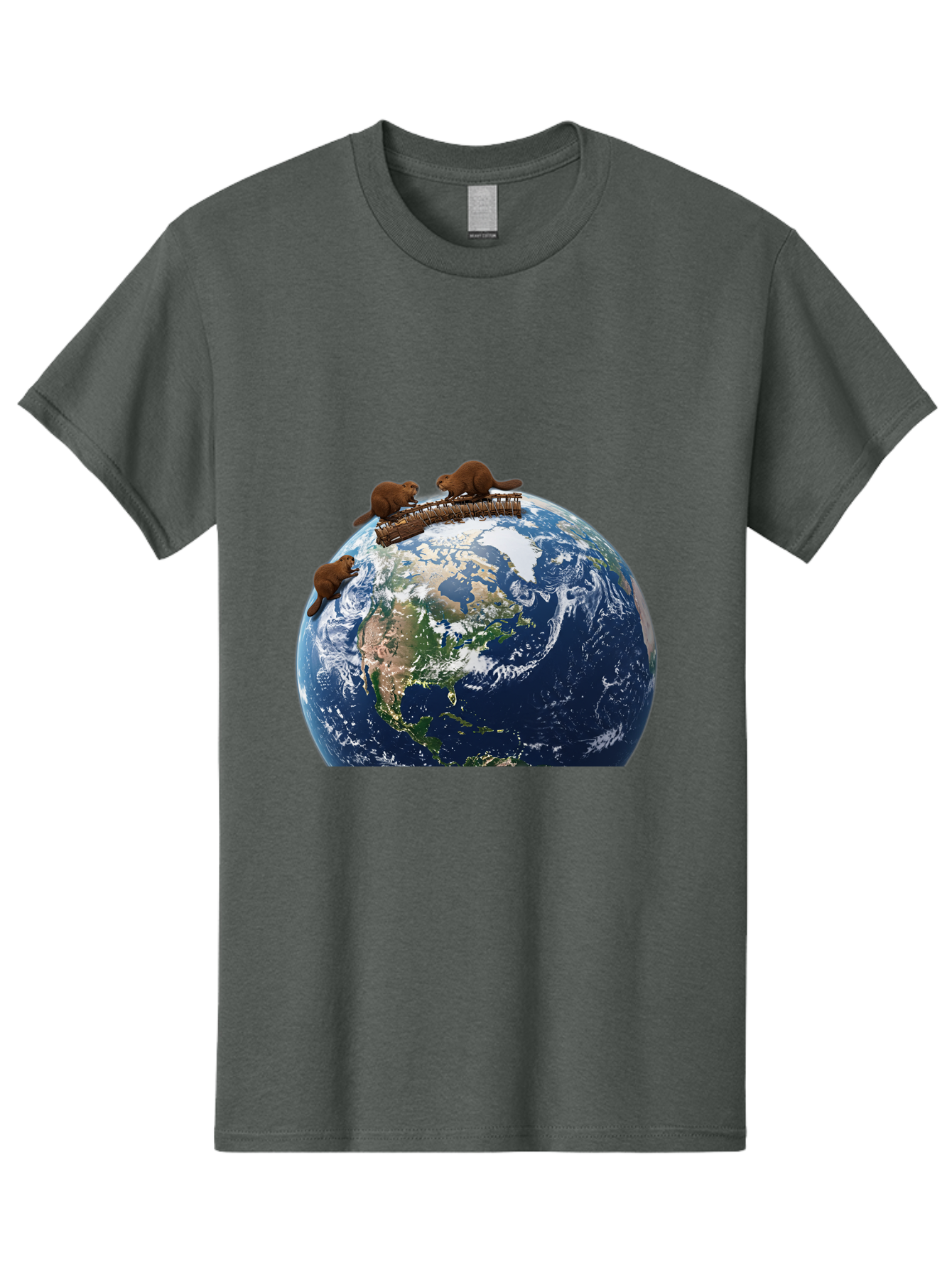 Beavers-On-Globe Men'S Graphic Tee, 100% Cotton, Comfortable Casual Summer Wear, Machine Washable, Beavers Building Dam On Top Of The Earth, Global Unity, Wildlife Conservation, Environmental Protection, Teamwork, Creative Beavers, Beaver Dam Baa157