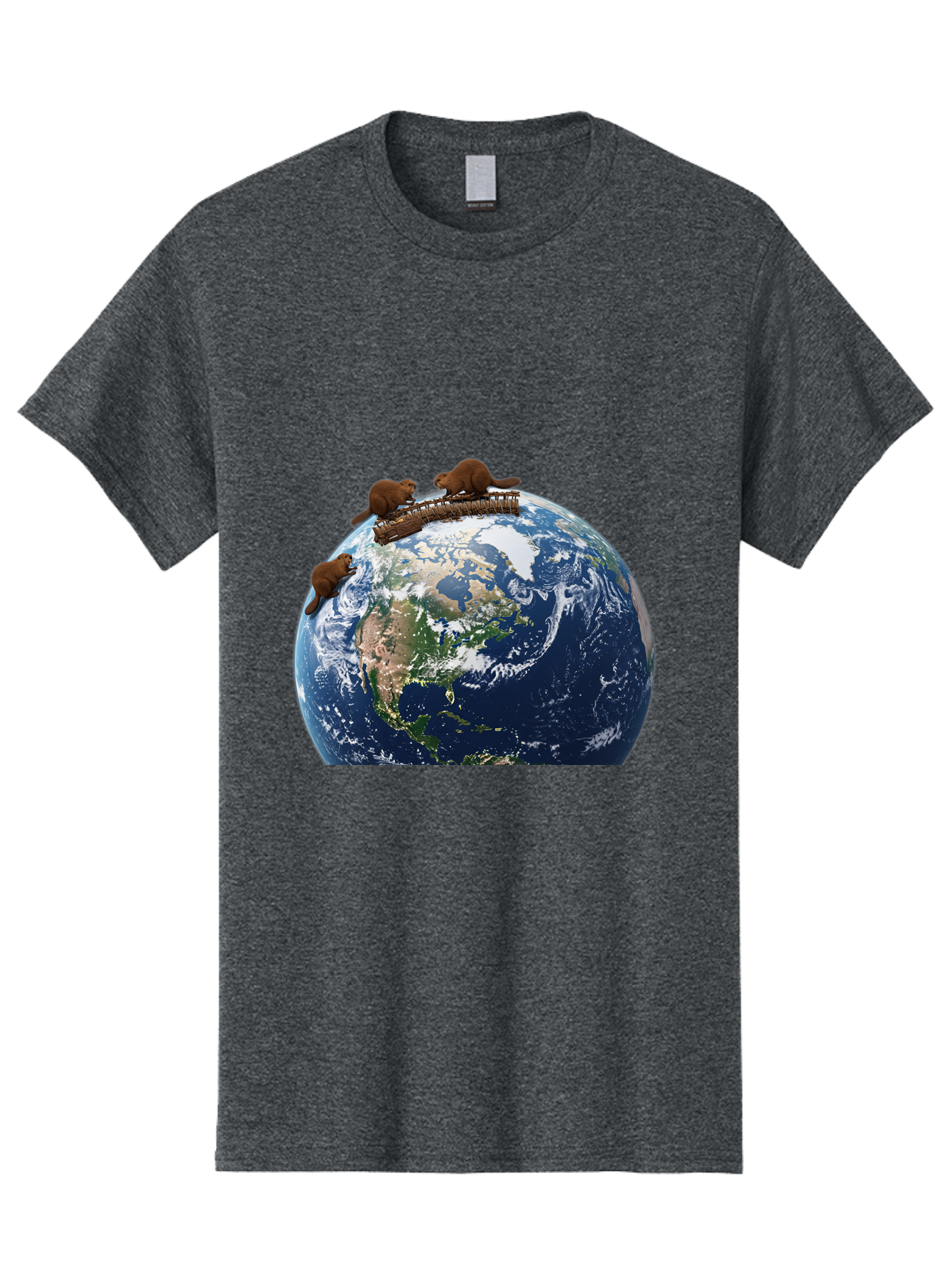 Beavers-On-Globe Men'S Graphic Tee, 100% Cotton, Comfortable Casual Summer Wear, Machine Washable, Beavers Building Dam On Top Of The Earth, Global Unity, Wildlife Conservation, Environmental Protection, Teamwork, Creative Beavers, Beaver Dam Baa157