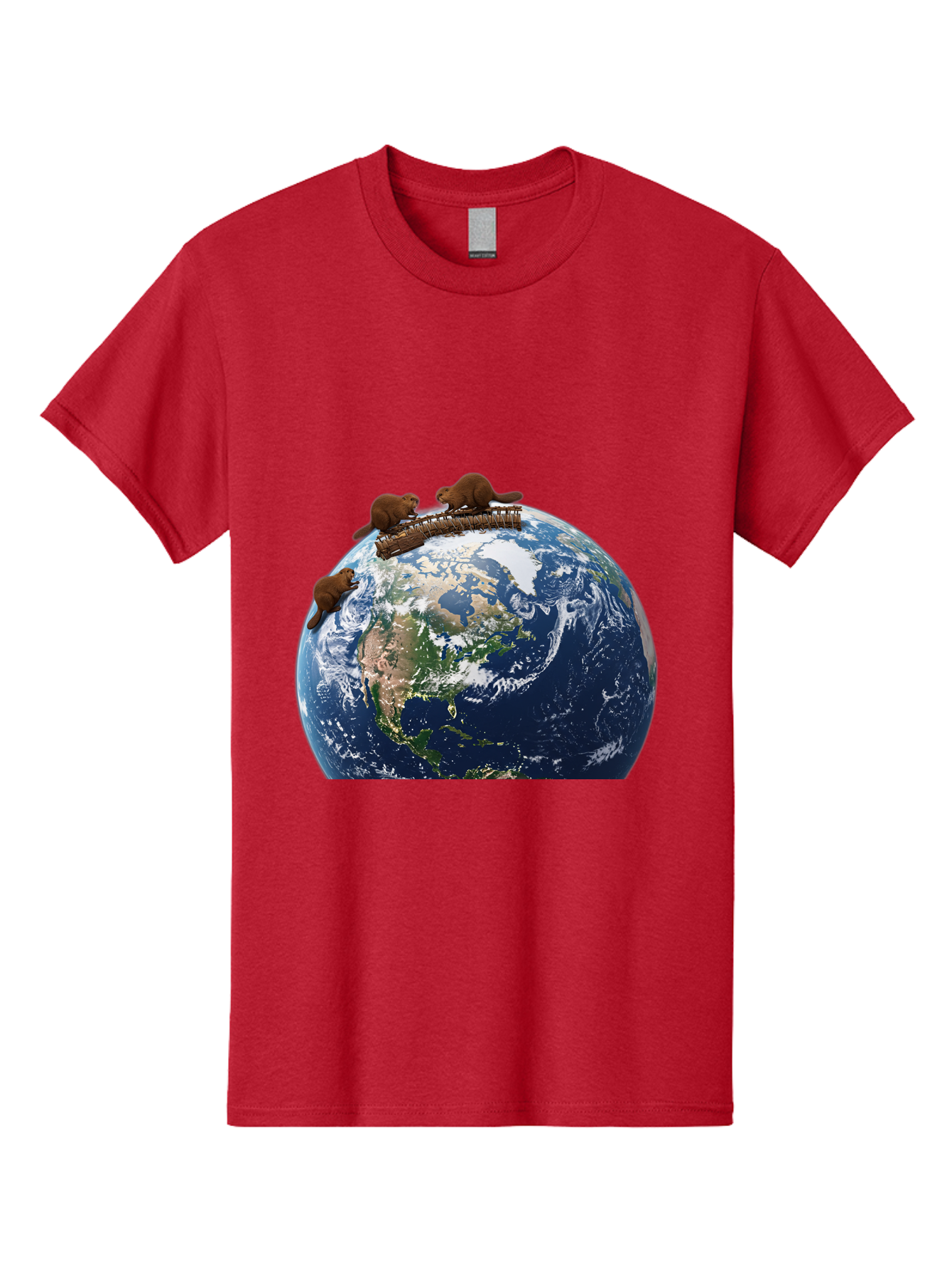 Beavers-On-Globe Men'S Graphic Tee, 100% Cotton, Comfortable Casual Summer Wear, Machine Washable, Beavers Building Dam On Top Of The Earth, Global Unity, Wildlife Conservation, Environmental Protection, Teamwork, Creative Beavers, Beaver Dam Baa157