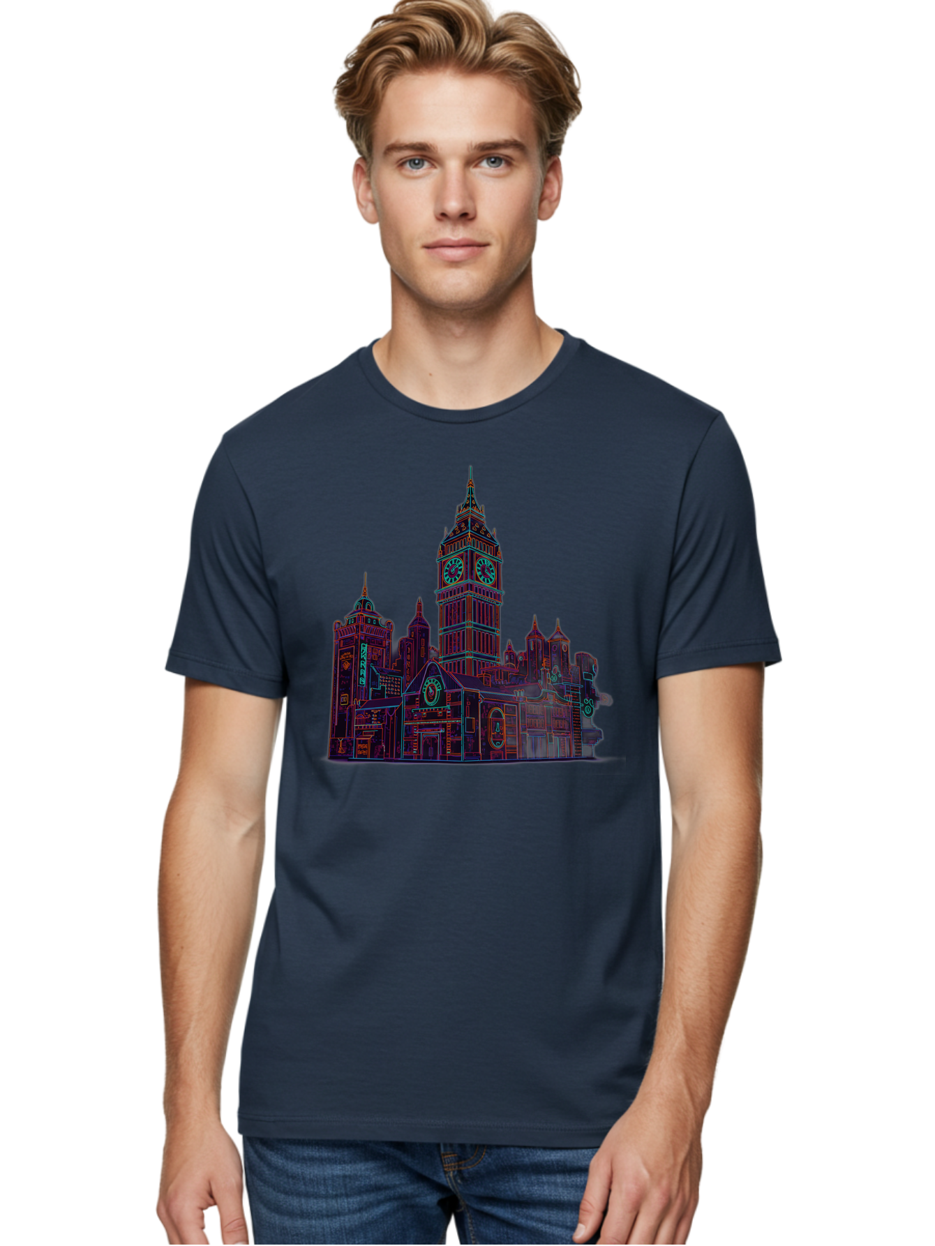 Big-Ben Men'S Graphic Tee, 100% Cotton, Comfortable Casual Summer Wear, Machine Washable, Big Ben, London Landmark, Clock Tower, Iconic Architecture, Gothic Style, Historic Building, Tourist Attraction, Cityscape, Urban Scene, Famous Monument, Baa160