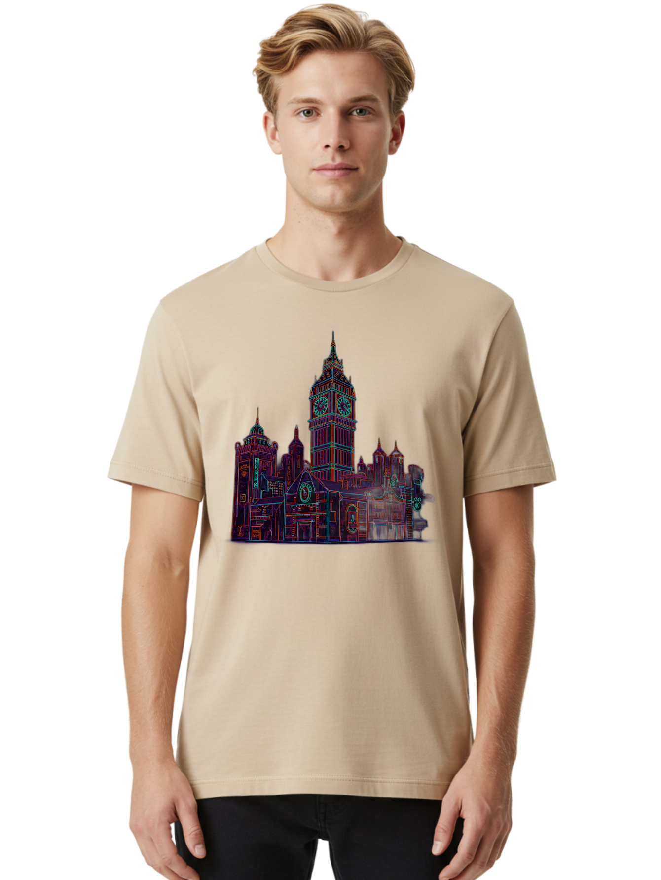 Big-Ben Men'S Graphic Tee, 100% Cotton, Comfortable Casual Summer Wear, Machine Washable, Big Ben, London Landmark, Clock Tower, Iconic Architecture, Gothic Style, Historic Building, Tourist Attraction, Cityscape, Urban Scene, Famous Monument, Baa160