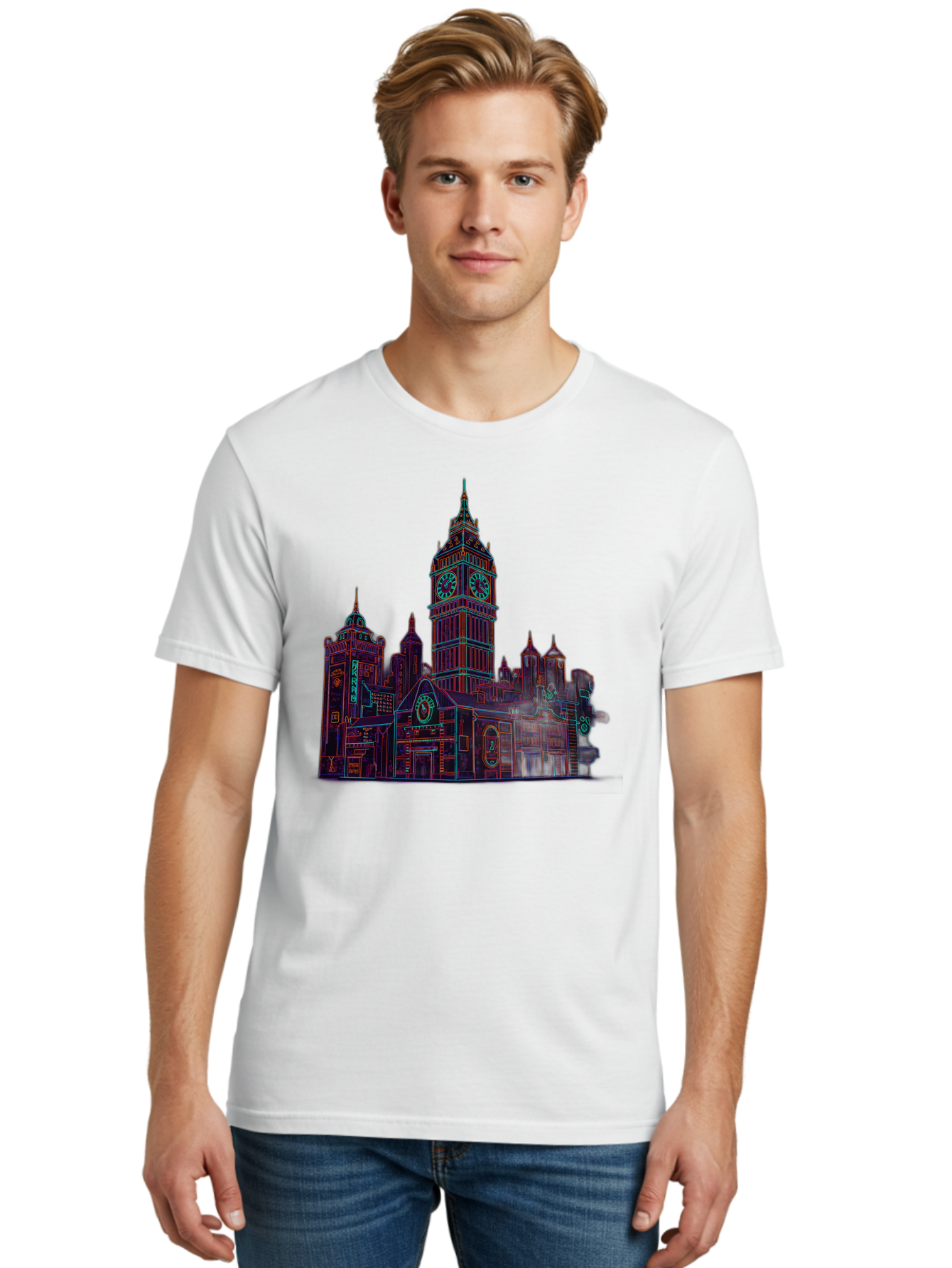 Big-Ben Men'S Graphic Tee, 100% Cotton, Comfortable Casual Summer Wear, Machine Washable, Big Ben, London Landmark, Clock Tower, Iconic Architecture, Gothic Style, Historic Building, Tourist Attraction, Cityscape, Urban Scene, Famous Monument, Baa160