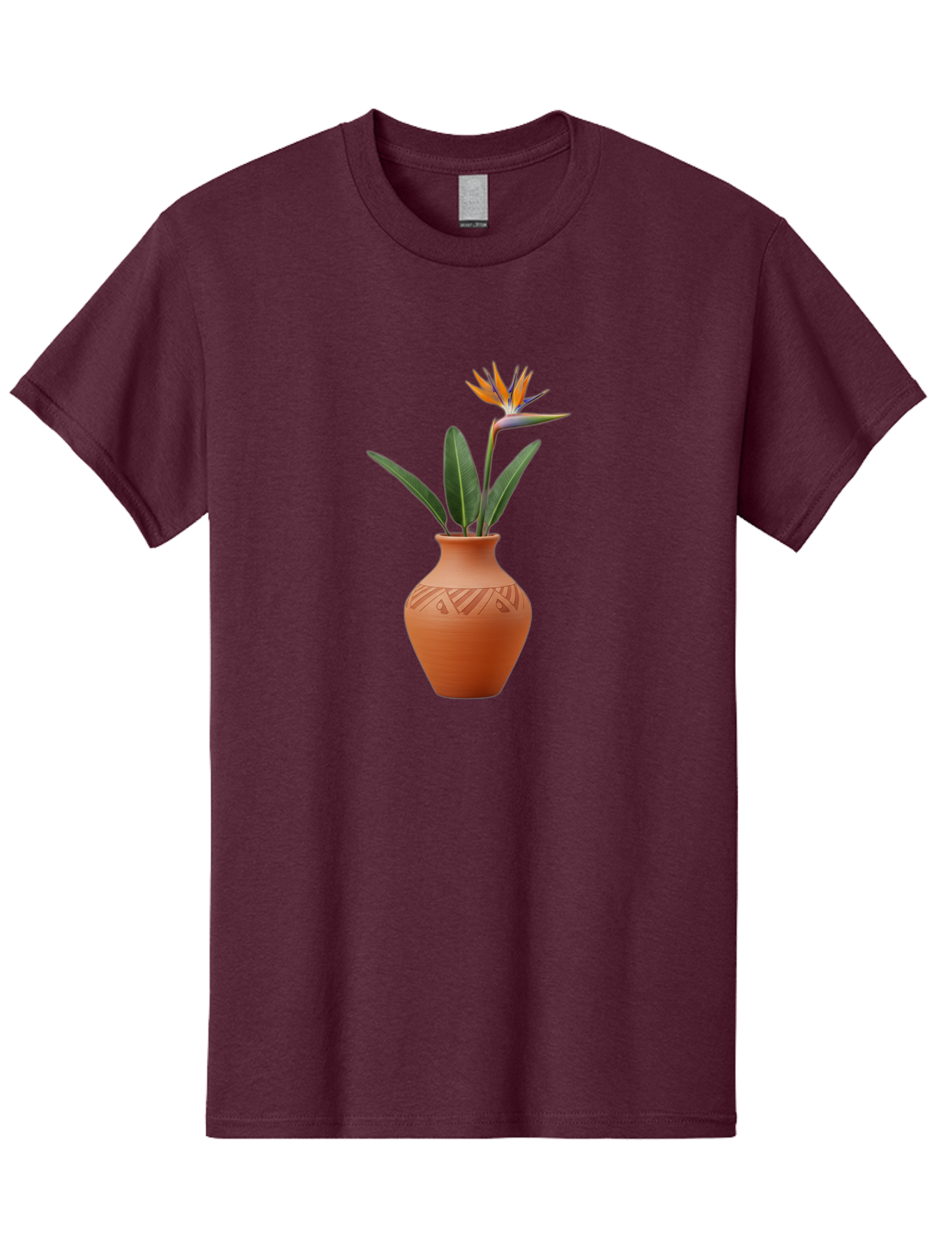 Bird-Of-Paradise Men'S Graphic Tee, 100% Cotton, Comfortable Casual Summer Wear, Machine Washable, Bird Of Paradise Flower, Orange And Green Hues, Clay Pot, Floral Arrangement, Decorative Vase, Tropical Blooms, Exotic Flower, Botanical Art Baa161