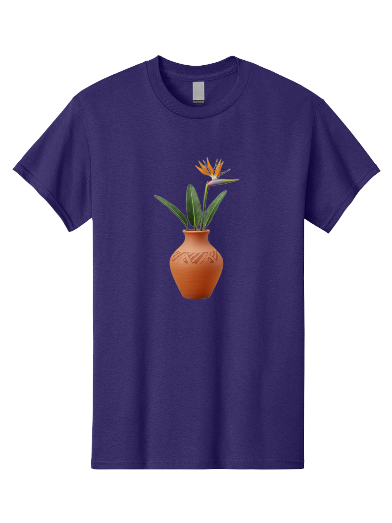 Bird-Of-Paradise Men'S Graphic Tee, 100% Cotton, Comfortable Casual Summer Wear, Machine Washable, Bird Of Paradise Flower, Orange And Green Hues, Clay Pot, Floral Arrangement, Decorative Vase, Tropical Blooms, Exotic Flower, Botanical Art Baa161