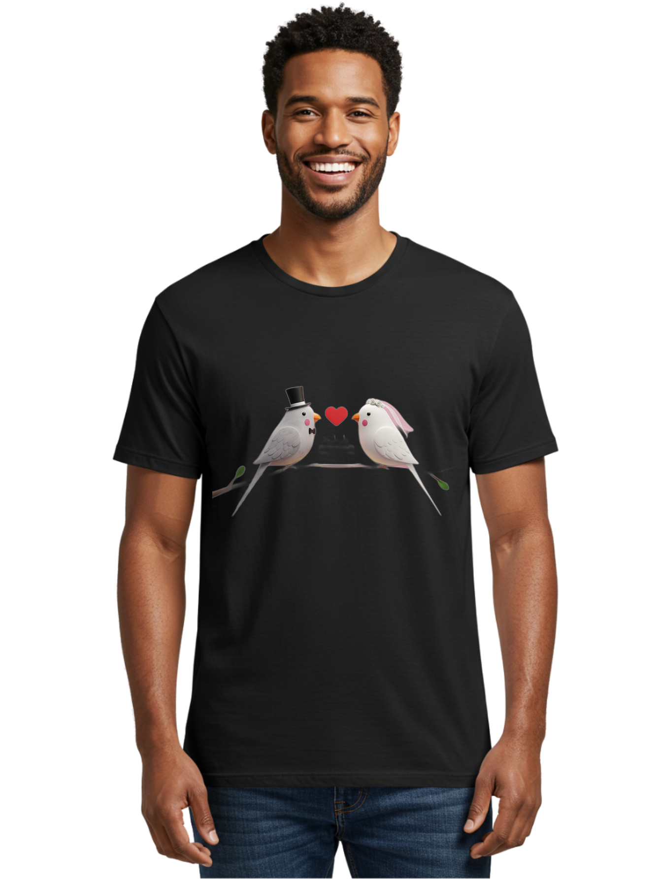 Birds-In-Love Men'S Graphic Tee, 100% Cotton, Comfortable Casual Summer Wear, Machine Washable, Paper Birds, Origami Art, Cute Couple, Wedding Theme, Love Heart, Wedding Decorations, Romantic Ambiance, Handmade Crafts, Valentines Day Gift Baa162