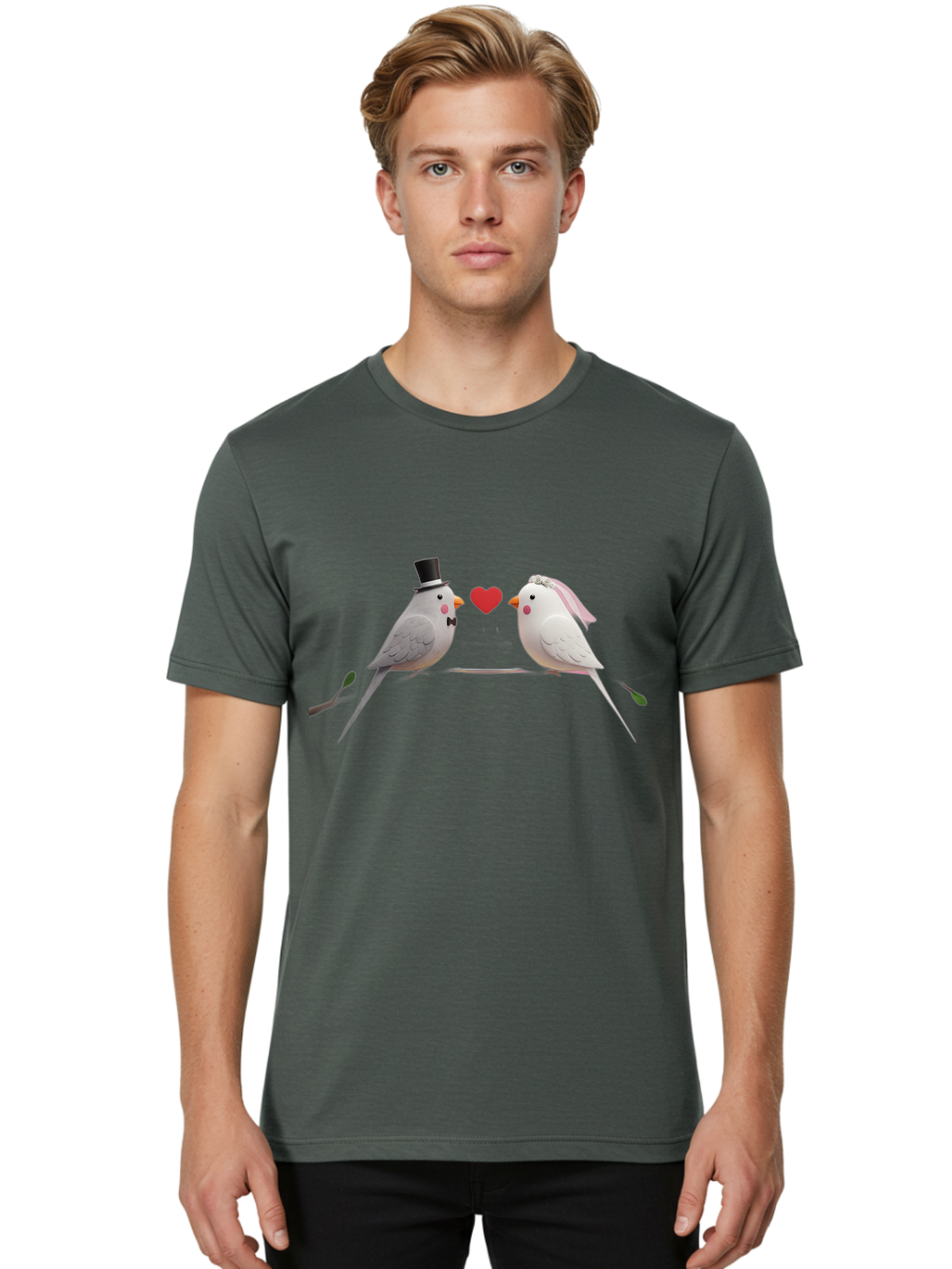 Birds-In-Love Men'S Graphic Tee, 100% Cotton, Comfortable Casual Summer Wear, Machine Washable, Paper Birds, Origami Art, Cute Couple, Wedding Theme, Love Heart, Wedding Decorations, Romantic Ambiance, Handmade Crafts, Valentines Day Gift Baa162