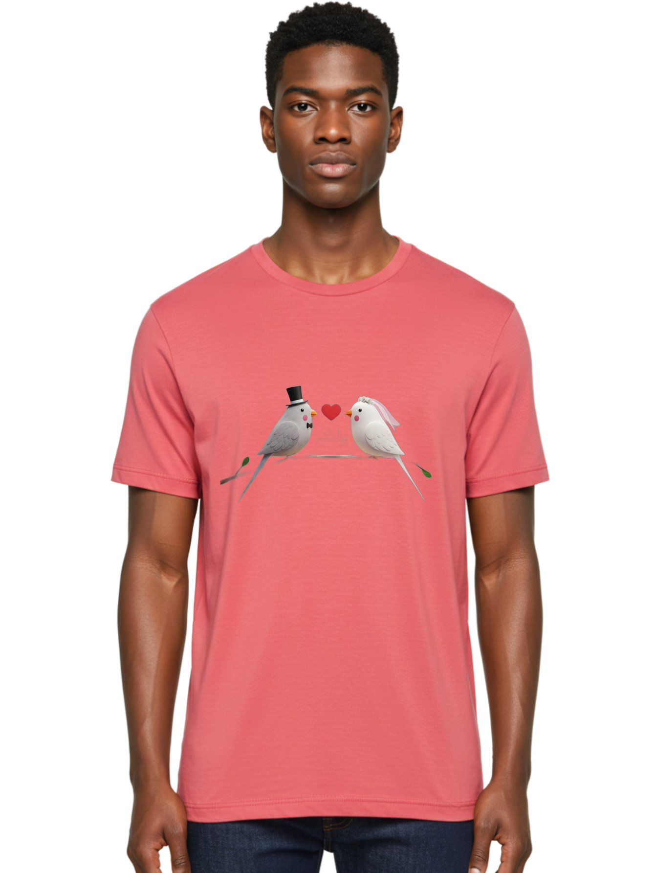 Birds-In-Love Men'S Graphic Tee, 100% Cotton, Comfortable Casual Summer Wear, Machine Washable, Paper Birds, Origami Art, Cute Couple, Wedding Theme, Love Heart, Wedding Decorations, Romantic Ambiance, Handmade Crafts, Valentines Day Gift Baa162